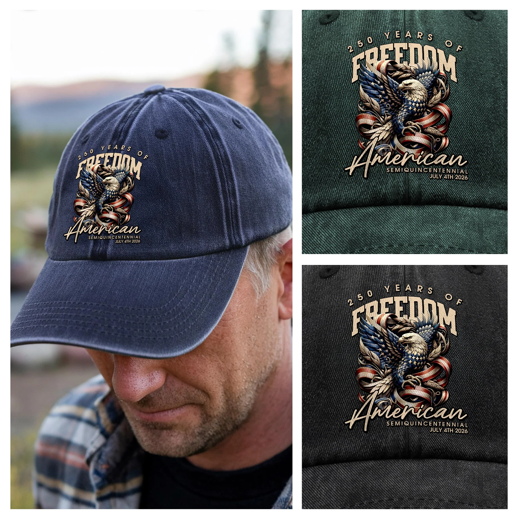 250 Years Of Freedome America Washed Denim Baseball Cap TH10 894545 - Image 5