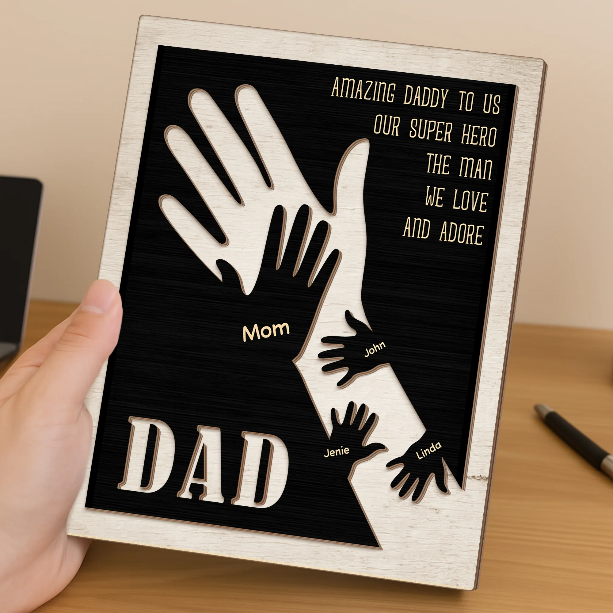 Amazing Daddy To Us Father's Day Gift 2-Layer Wooden Plaque With Stand TH10 892993 - Image 2
