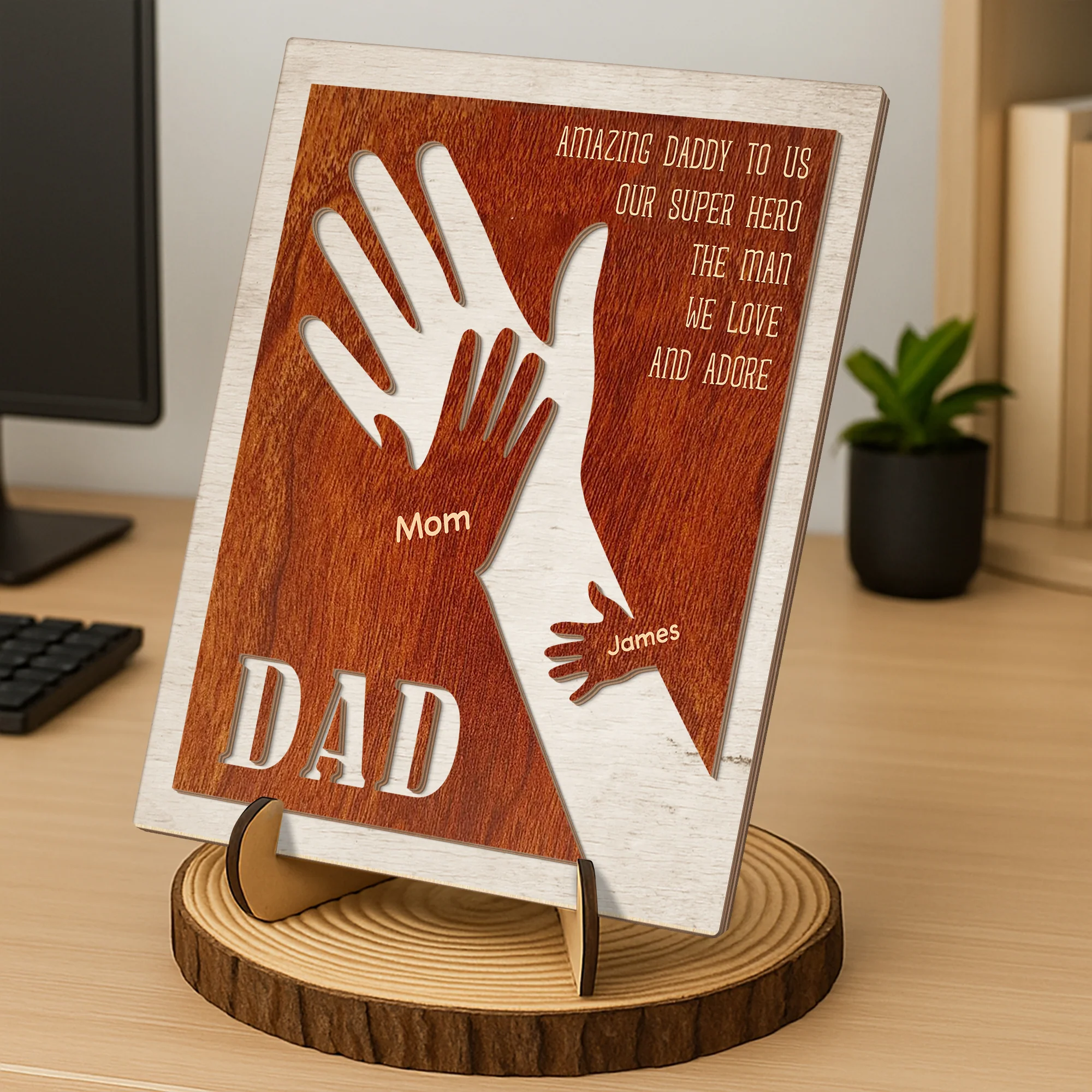 Amazing Daddy To Us Father's Day Gift 2-Layer Wooden Plaque With Stand TH10 892993 - Image 3