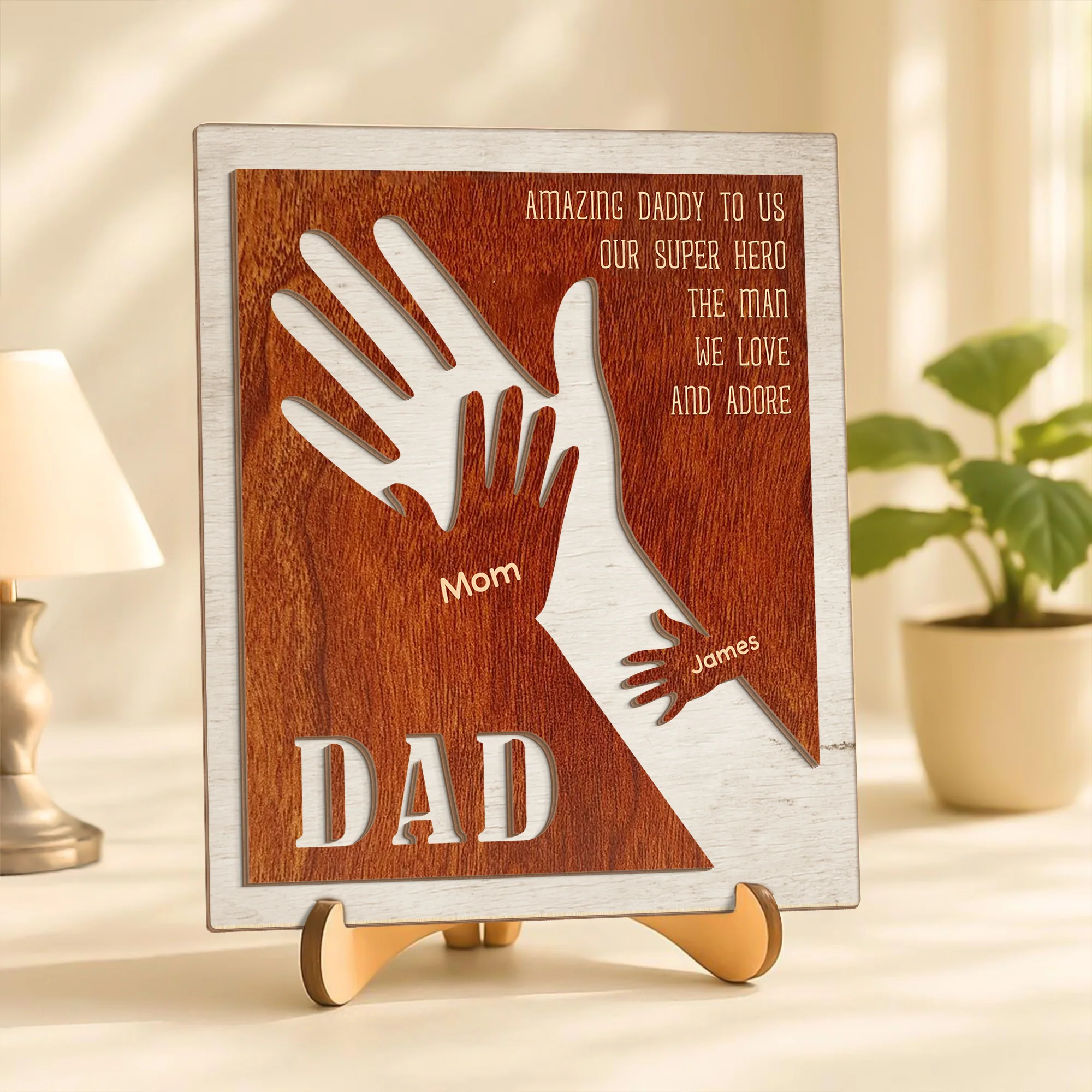 Amazing Daddy To Us Father's Day Gift 2-Layer Wooden Plaque With Stand TH10 892993 - Image 4