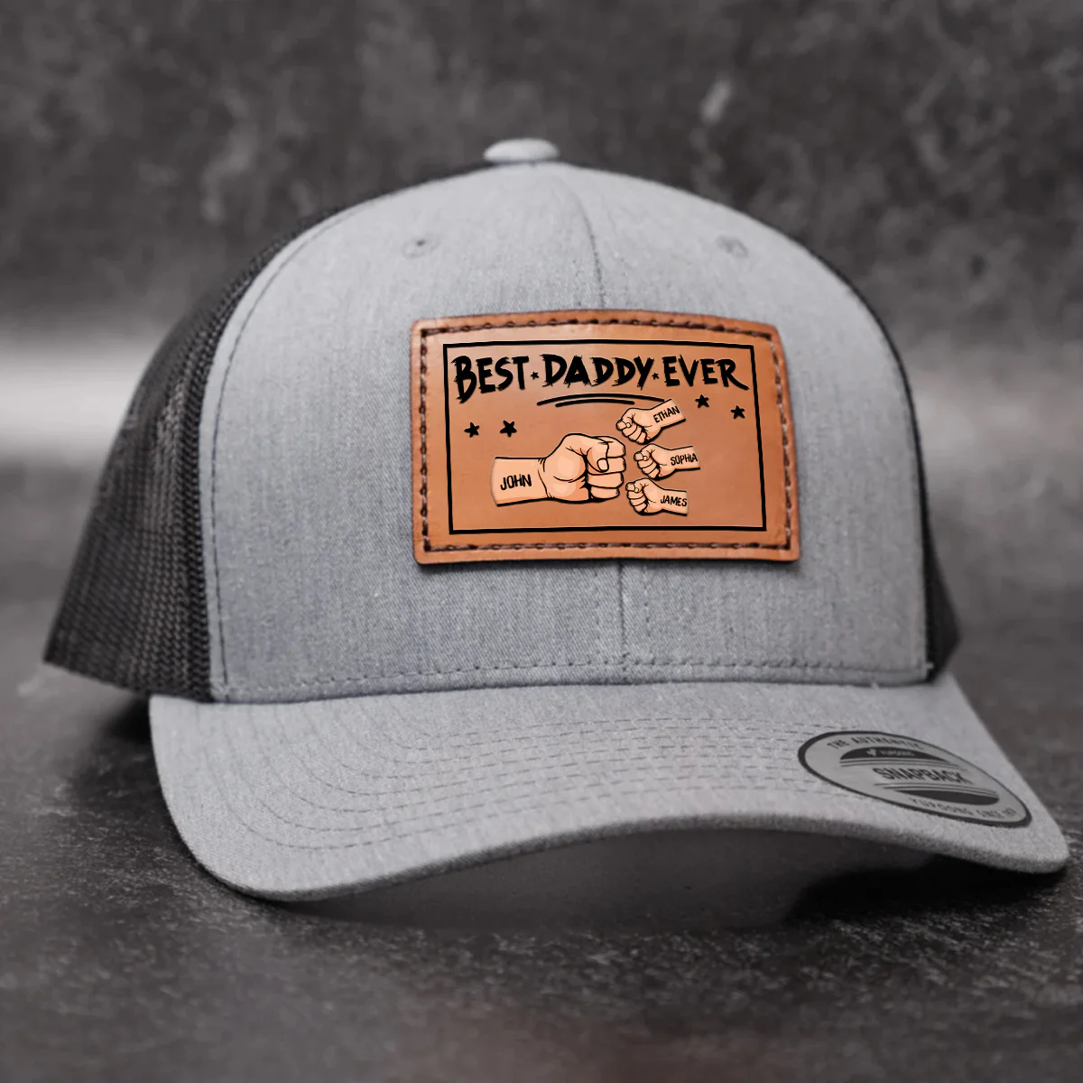 Best Dad Ever - Hands Version - Personalized Leather Patch Hat TH10 892837 - Image 2