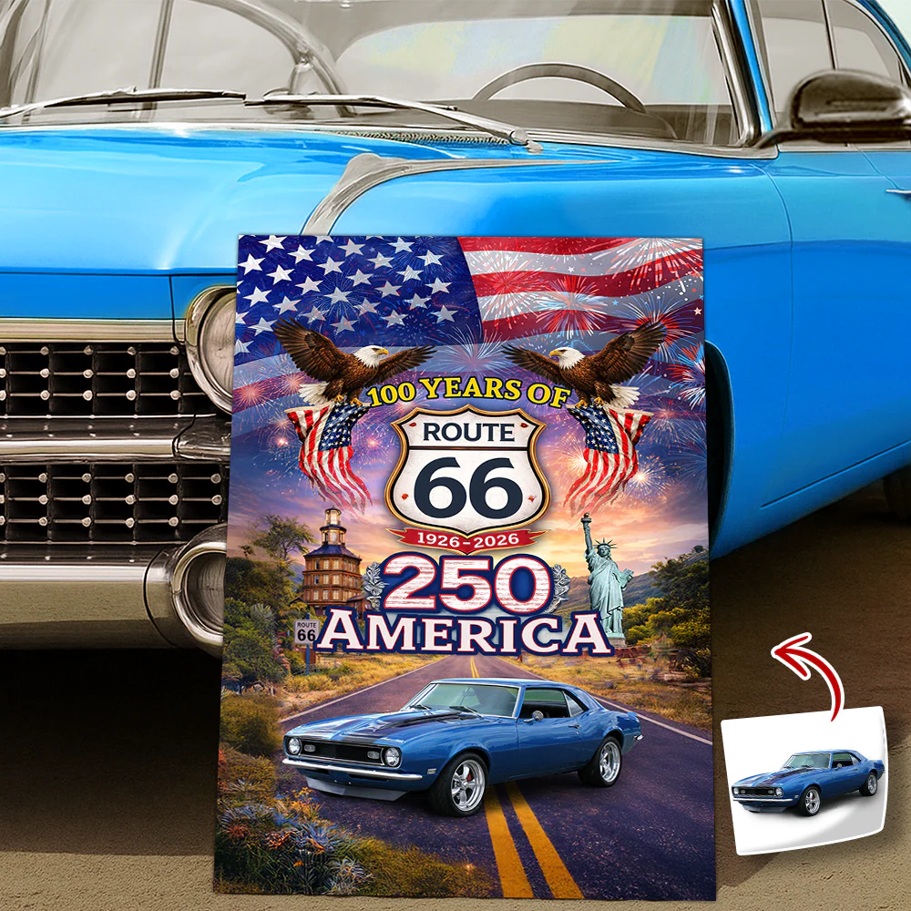 Celebrate 100 Years of Road Route 66 and America 250th Anniversary Custom Car Photo Metal Sign TH10 898719 - Image 2