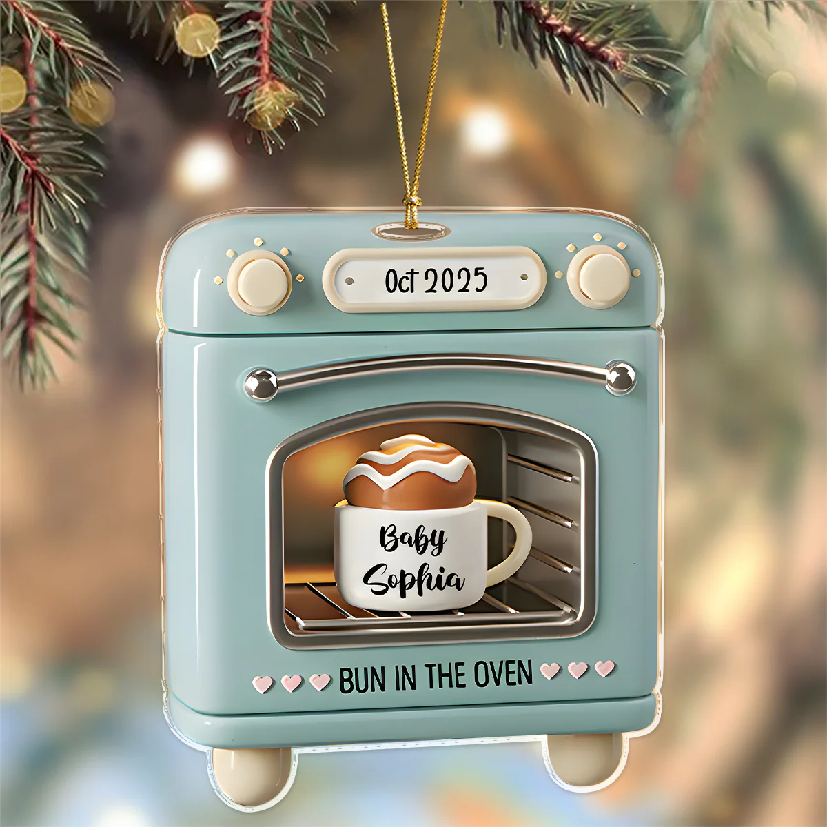 Custom Baby Name Bun In The Oven Acrylic Ornament TH10 896763 - Image 3