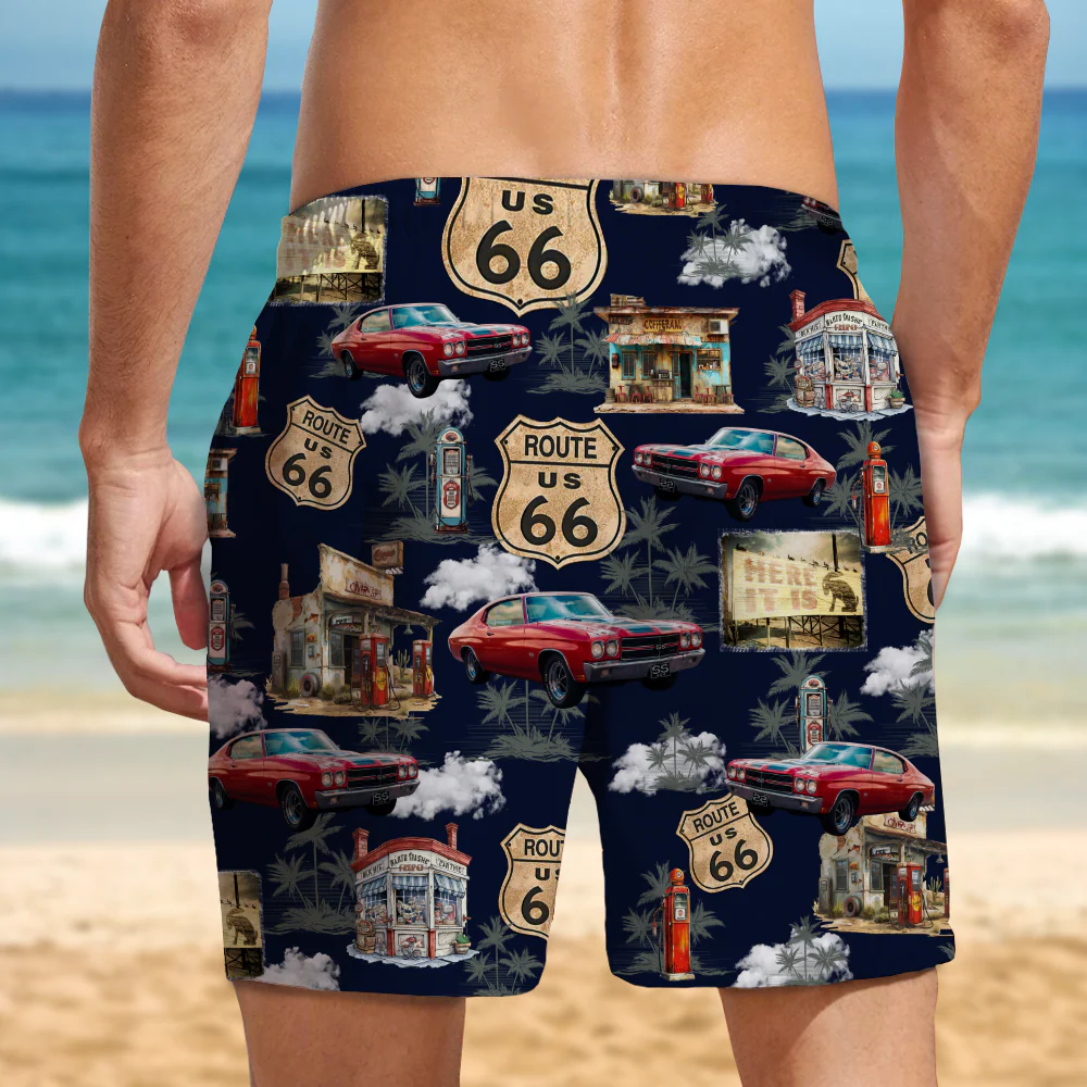 Custom Car Photo Rout 66 Authentic Beach Short TH10 892711 - Image 2