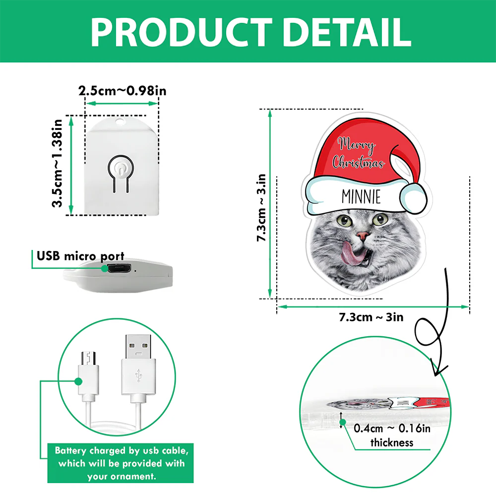 Custom Cat Face Photo With Santa Hat Christmas Acrylic LED Ornament TH10 892147 - Image 4