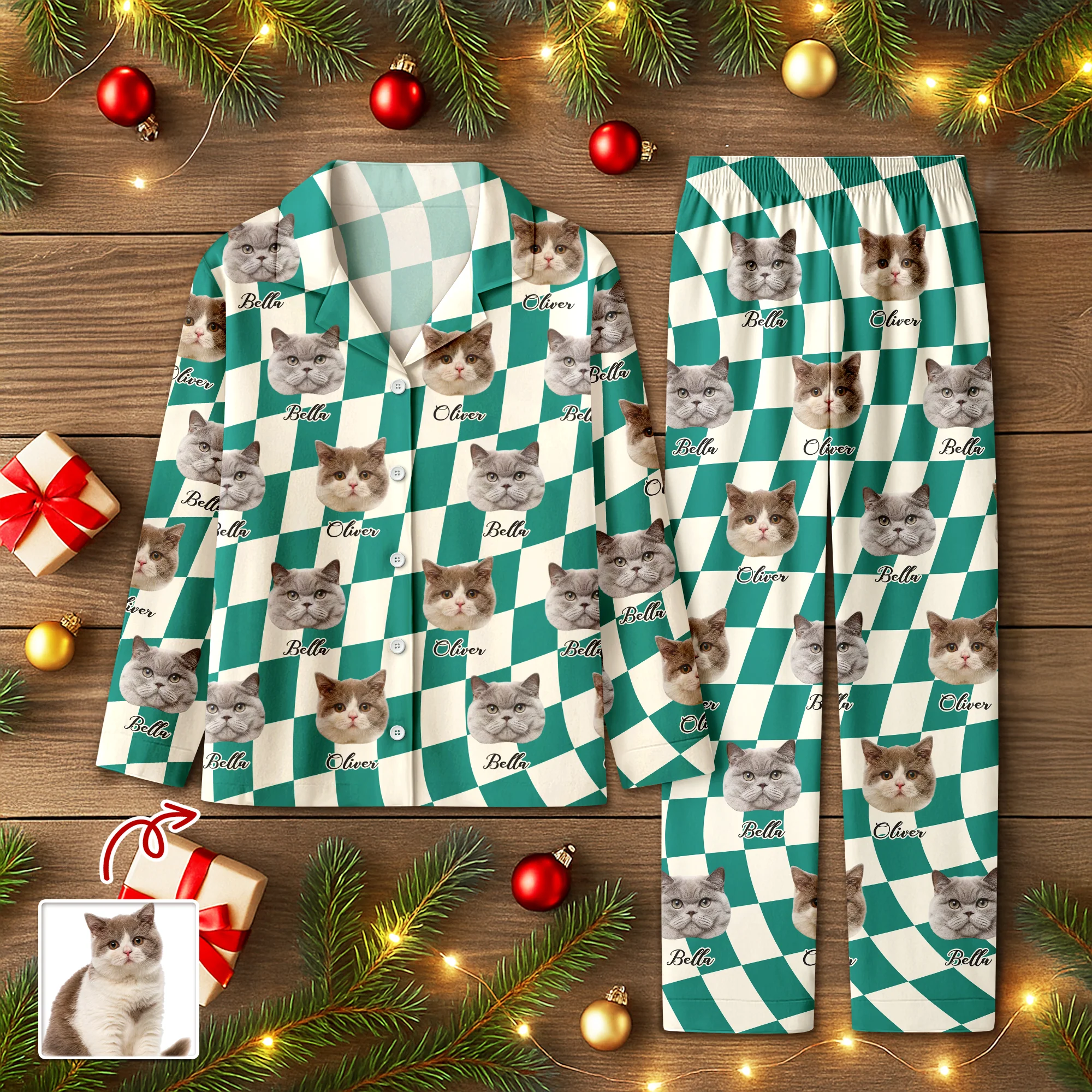 Custom Cat Photo Checker Design For Cat Lover Pajamas TH10 894981 - Image 2