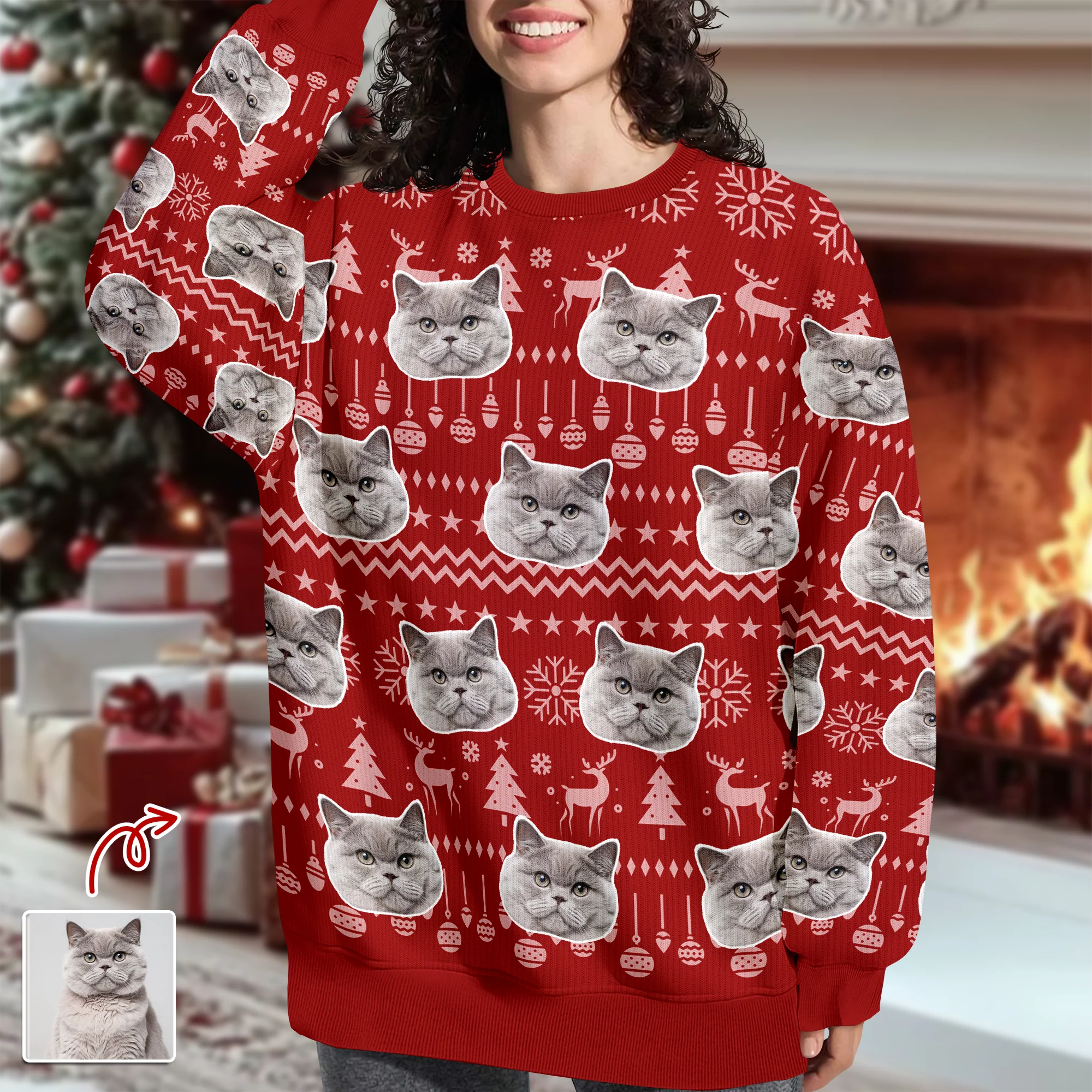 Custom Cat Photo Have A Pawesome Christmas Ugly Sweater TH10 896293 - Image 6