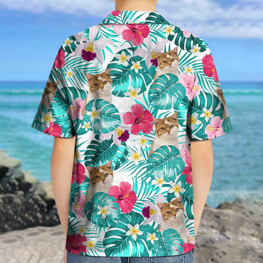Custom Cat Photo Tropical Style For Boy's Hawaiian Shirt TH10 891109 - Image 3