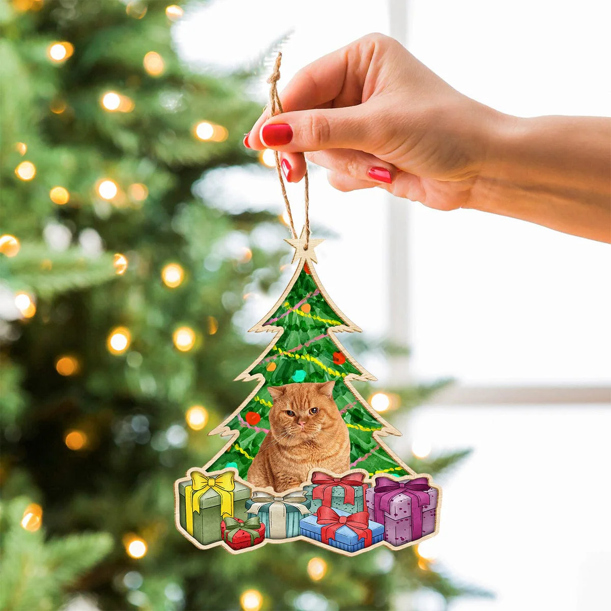 Custom Cat Photo Under Christmas Tree Wooden Ornament N304 889899 - Image 3