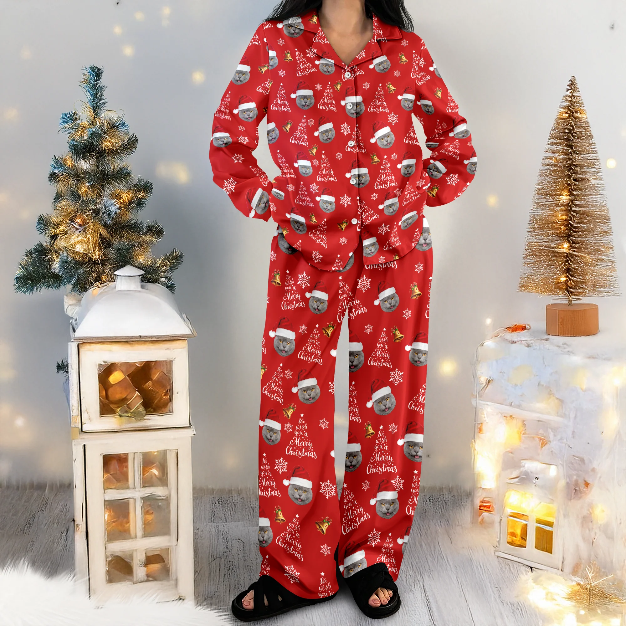 Custom Cat Photo We Wish You A Merry Christmas Pajamas TH10 896281 - Image 2