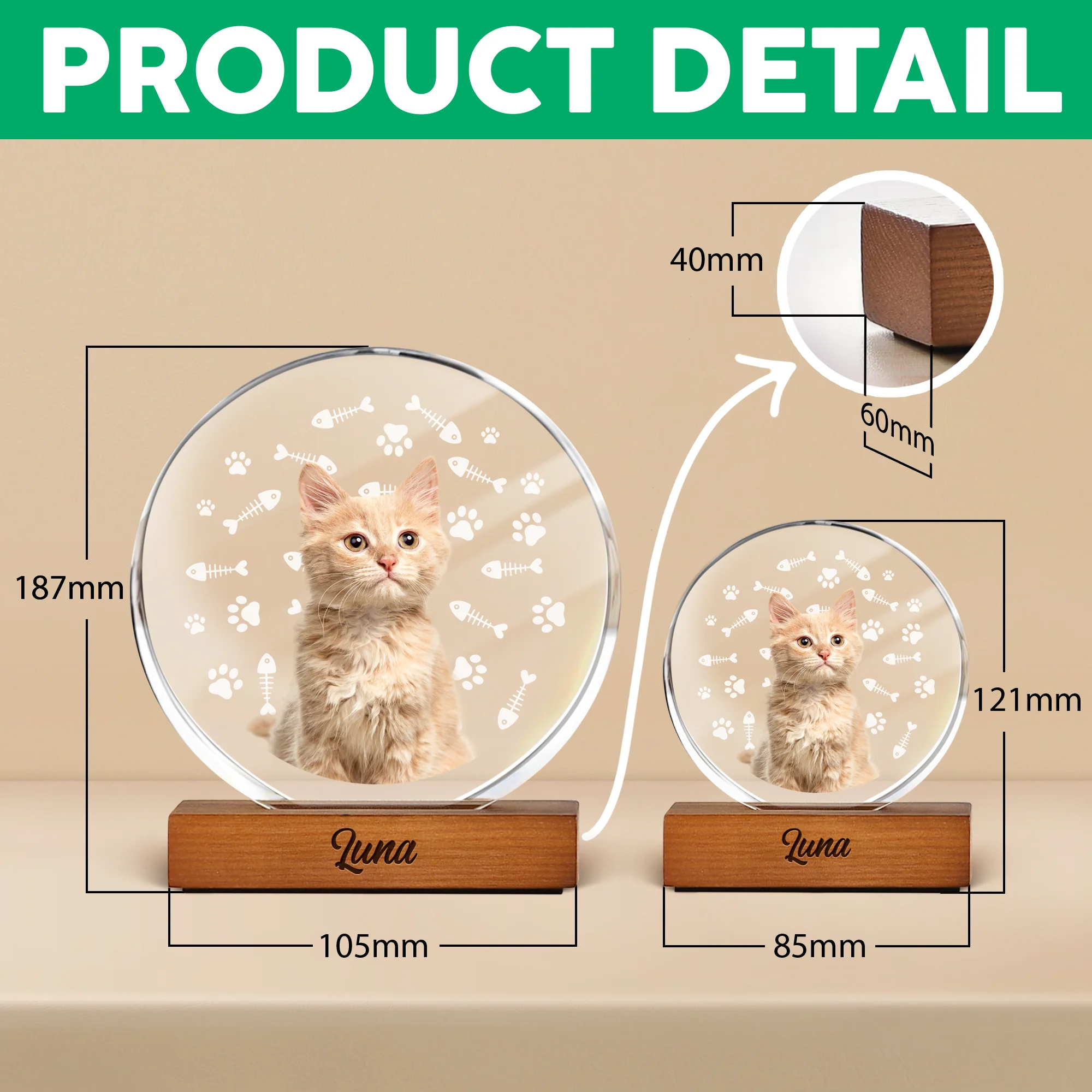 Custom Cat Photo With Bone For Cat Lover Round Acrylic Frame Block TH10 894067 - Image 6