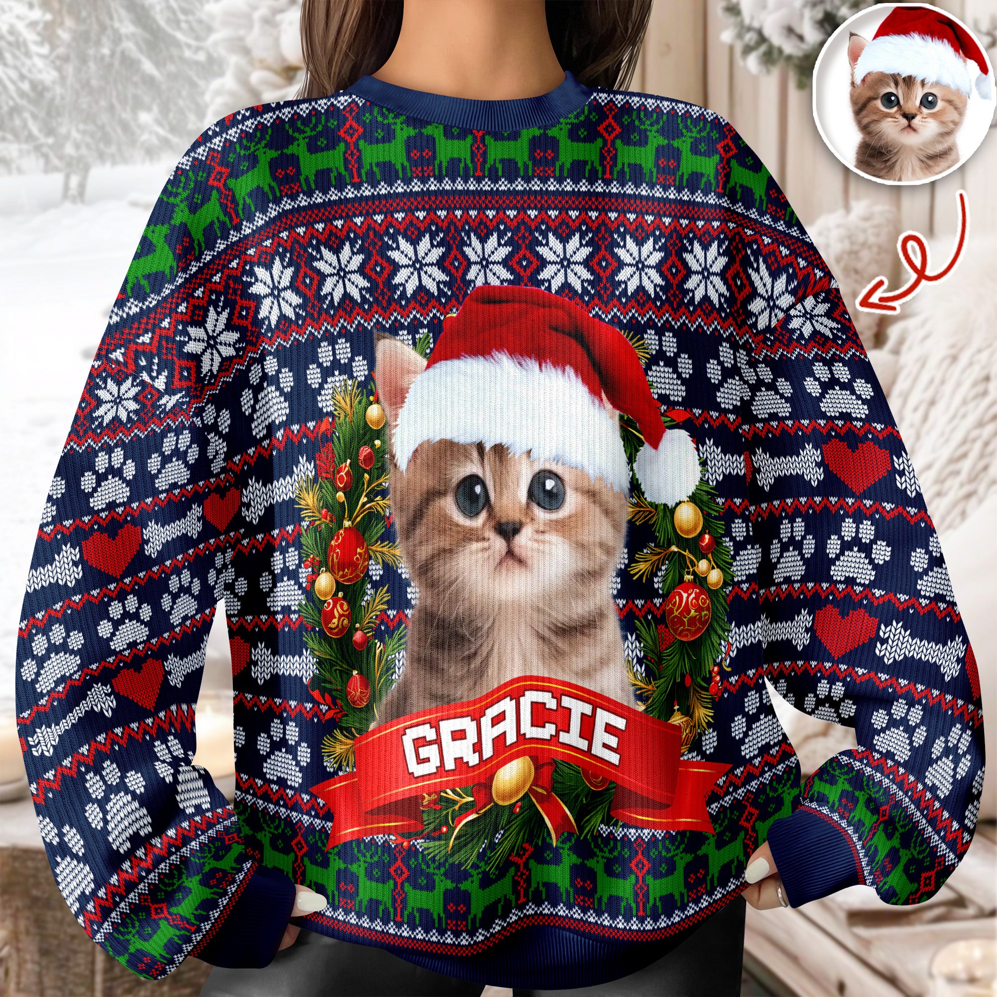 Custom Cat Photo With Christmas Wreath Ugly Sweater TH10 896275 - Image 5