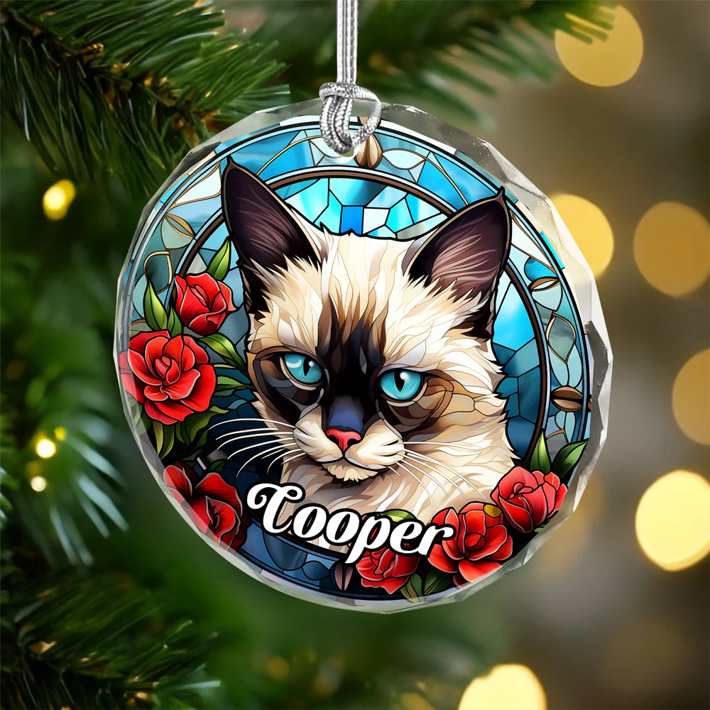 Custom Cat Stained Glass Style Christmas Glass Ornament TH10 896417 - Image 3