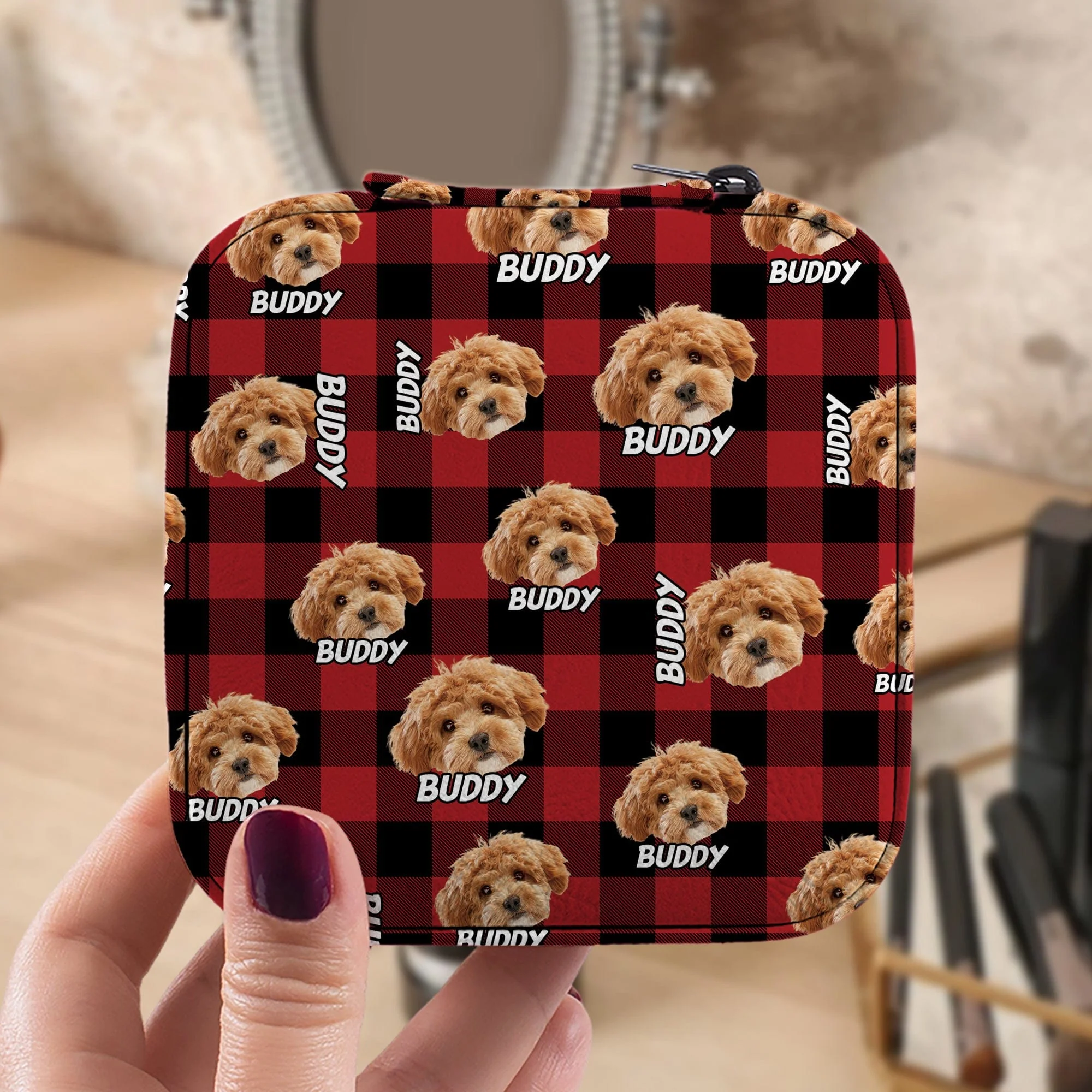 Custom Dog And Cat Photo And Name Flannel Design Jewelry Travel Box TH10 892061 - Image 3