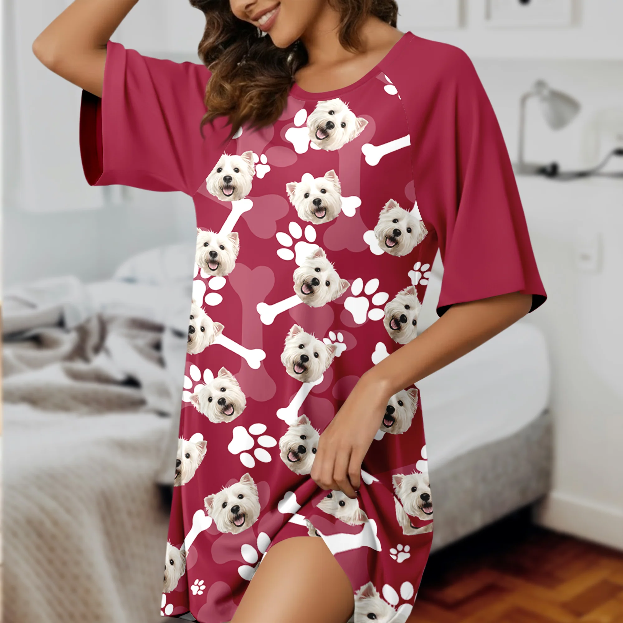 Custom Dog Cat Photo With Bone Raglan Nightgown Gift For Mom TH10 169511 - Image 3