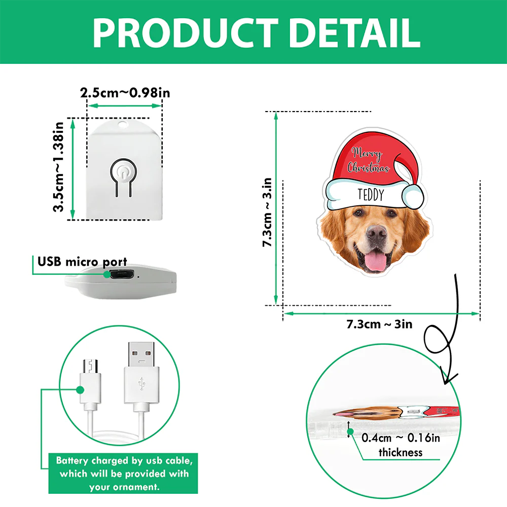 Custom Dog Face Photo With Santa Hat Christmas Acrylic LED Ornament TH10 892145 - Image 4