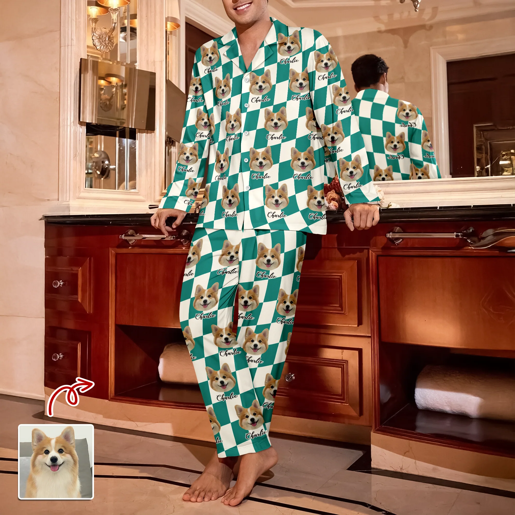 Custom Dog Photo Checker Design For Dog Lover Pajamas TH10 894979 - Image 6
