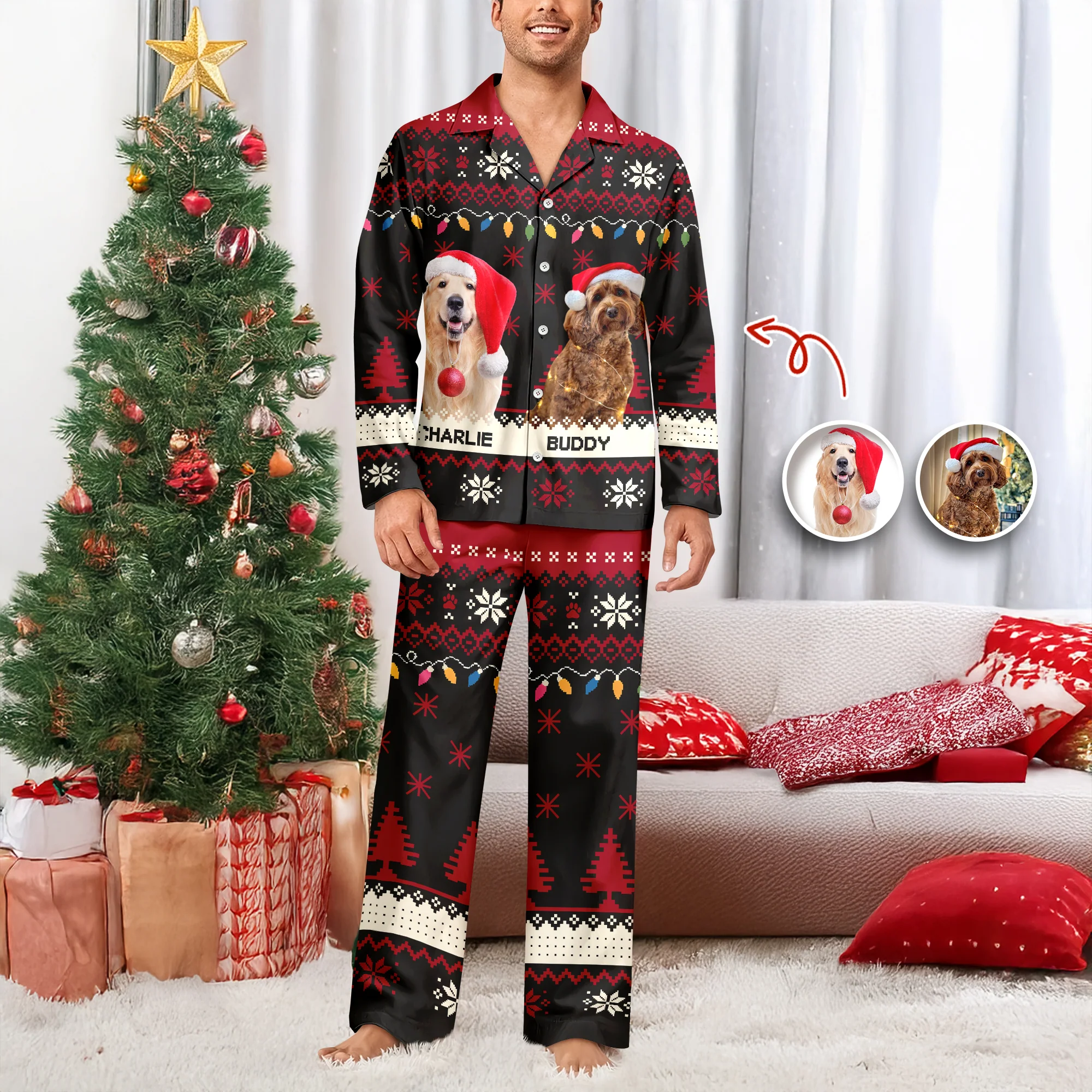 Custom Dog Photo Happy Howlidays Pajamas For Christmas TH10 894361 - Image 3