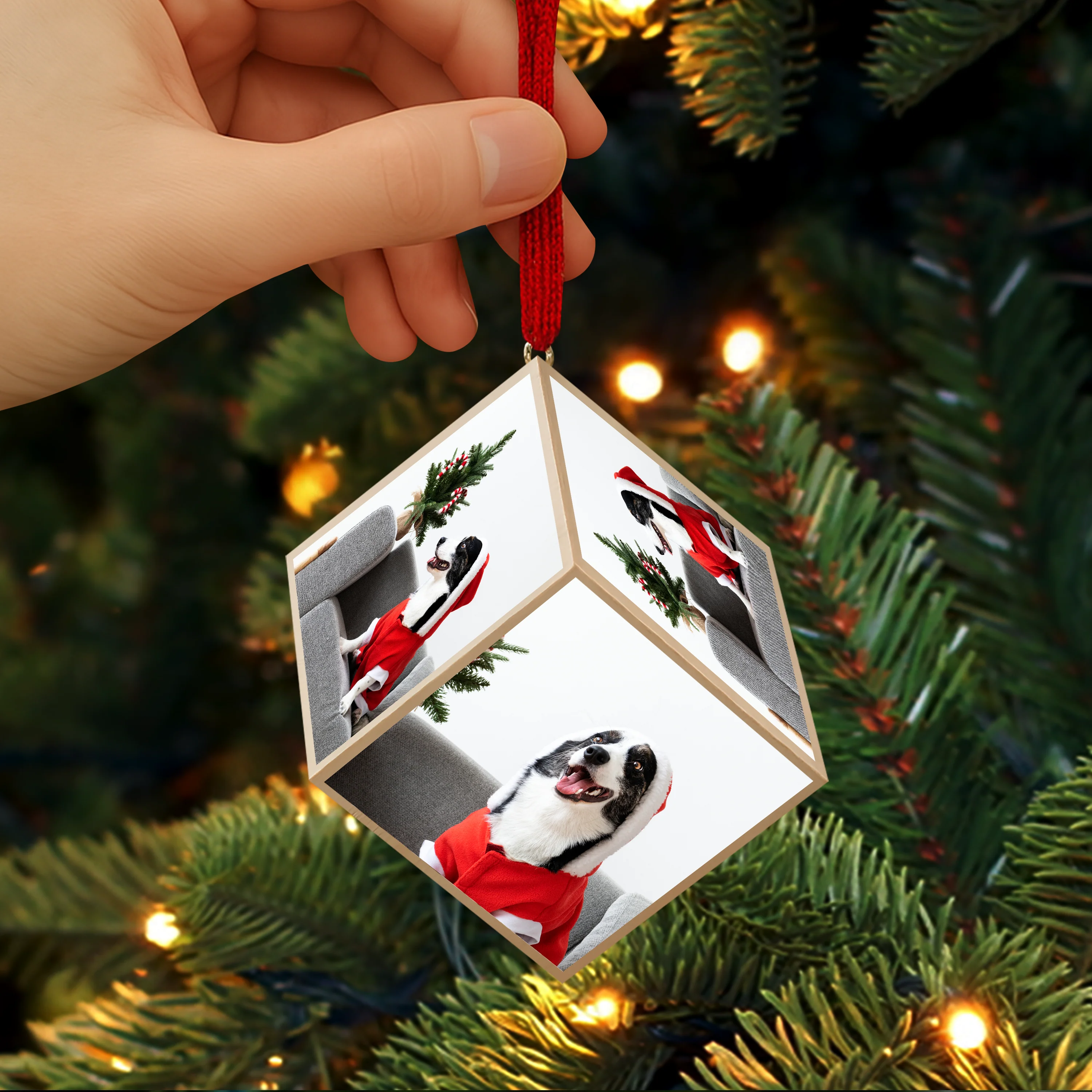 Custom Dog Photo Merry Christmas Cube Ornament For Dog Lover TH10 894523 - Image 5