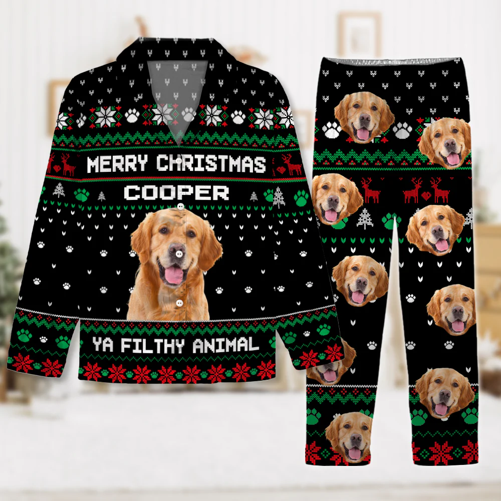 Custom Dog Photo Merry Christmas Ya Filthy Animal Pajamas TH10 894289 - Image 3