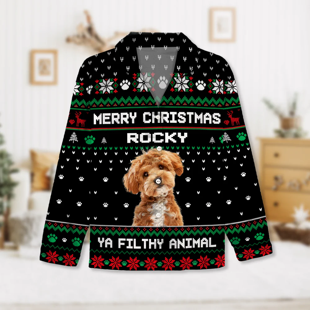 Custom Dog Photo Merry Christmas Ya Filthy Animal Pajamas TH10 894289 - Image 6
