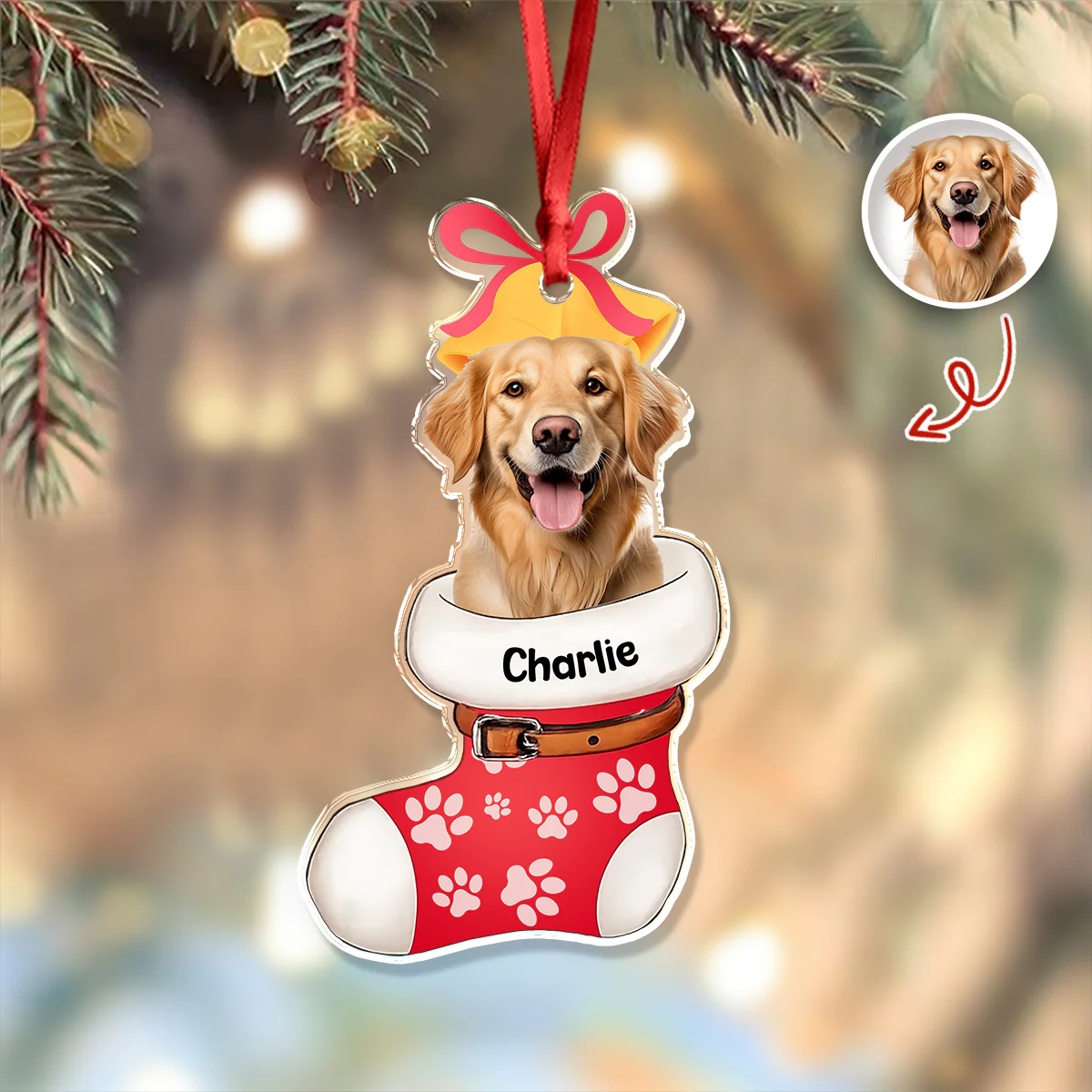 Custom Dog Photo On Stocking Acrylic Ornament For Christmas TH10 894391 - Image 2