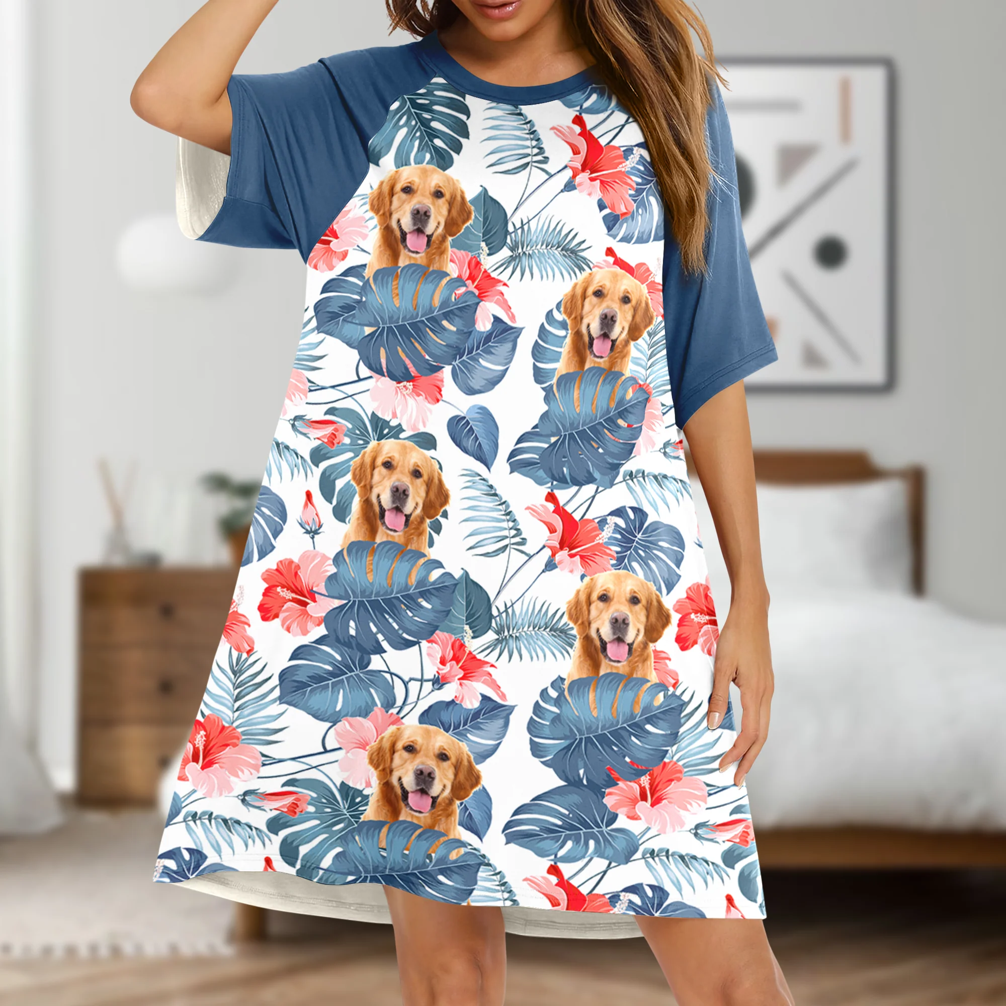 Custom Dog Photo Summer Raglan Nightgown Gift For Mom TH10 169503 - Image 3