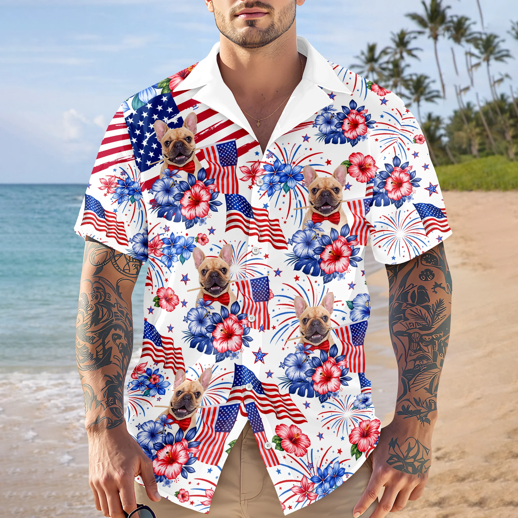 Custom Dog Photo United State Flag Hawaii Shirt TH10 169077 - Image 3