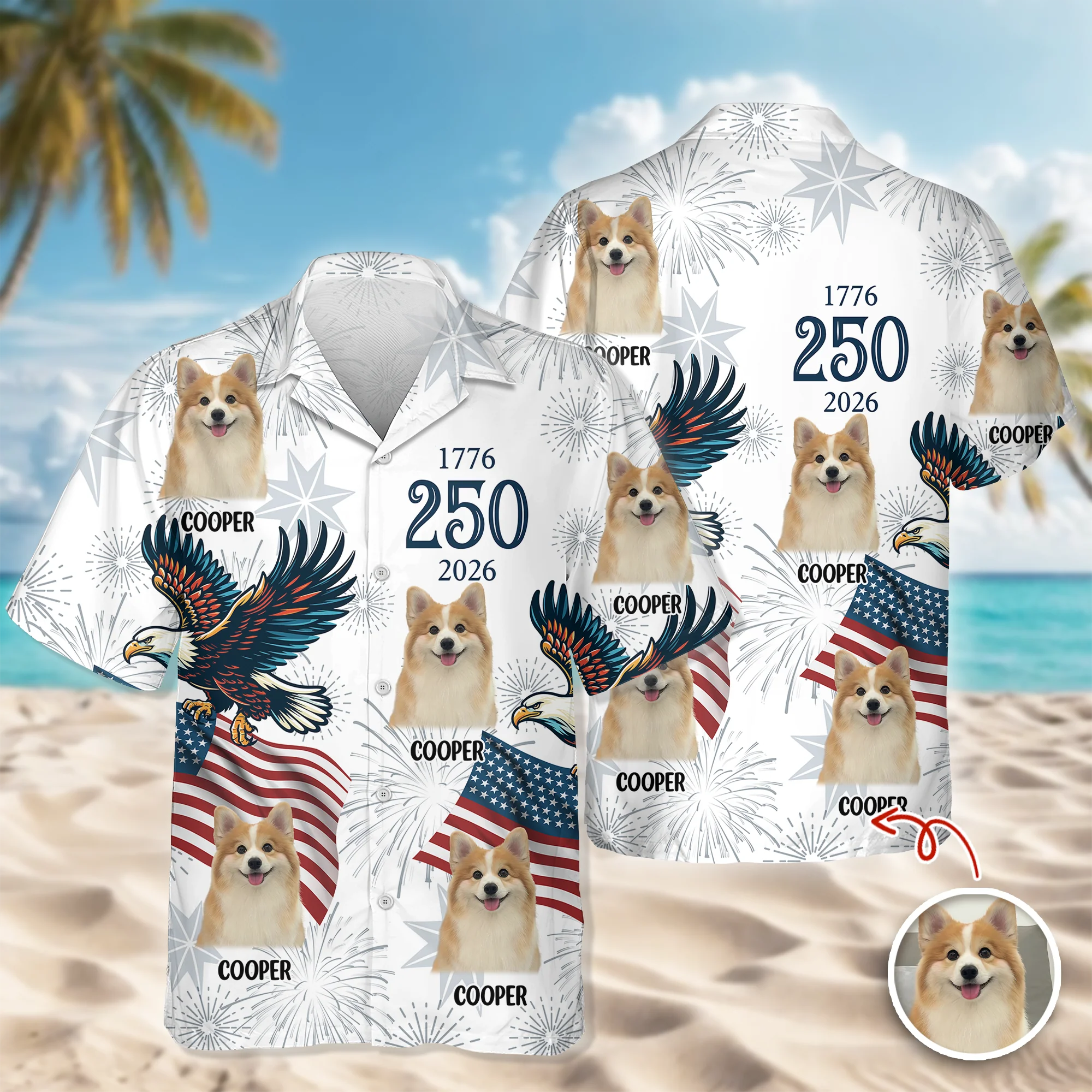 Custom Dog Photo USA 250 Anniversary Eagle 1776-2026 Hawaii Shirt TH10 898585 - Image 3
