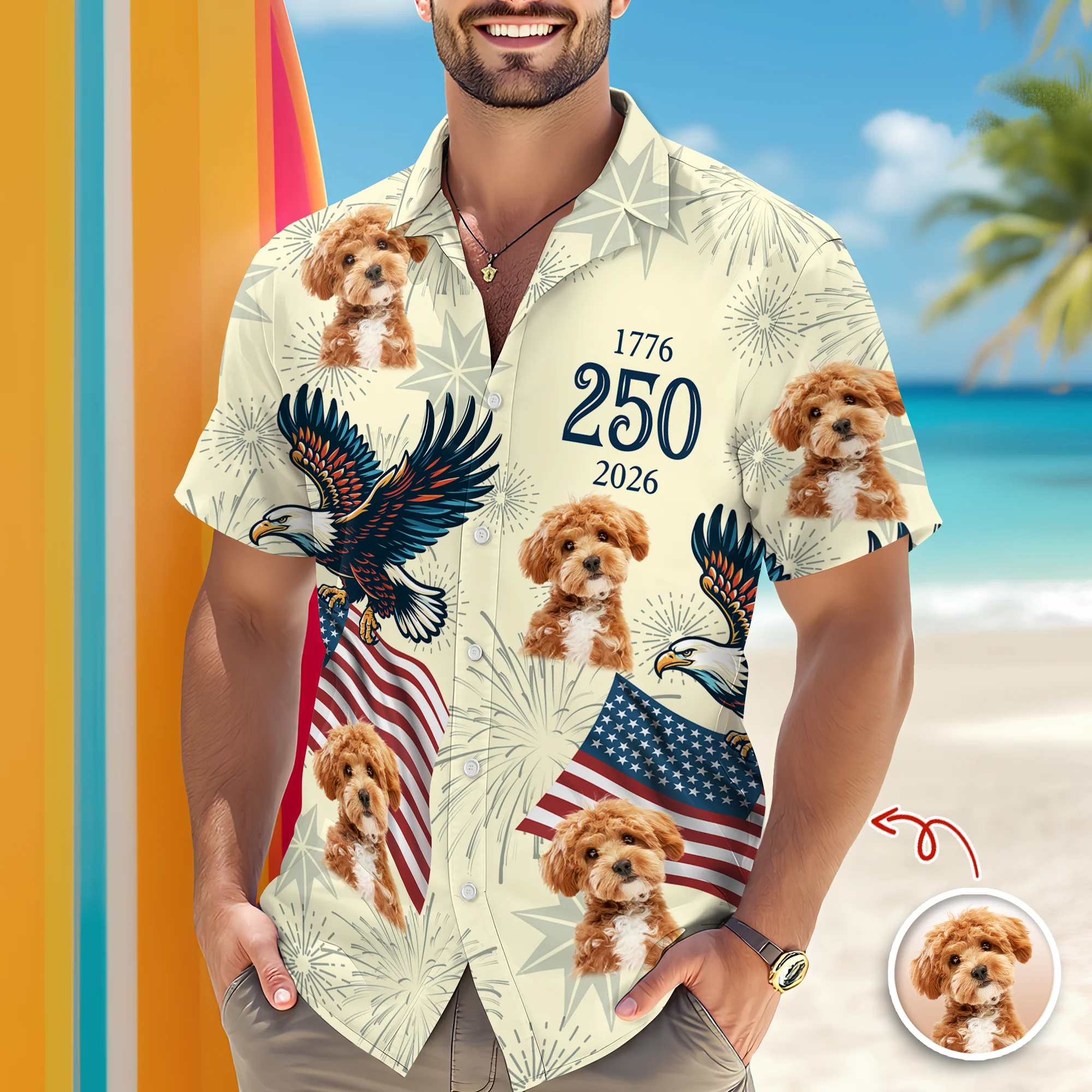 Custom Dog Photo USA 250 Anniversary Eagle 1776-2026 Hawaii Shirt TH10 898585 - Image 4