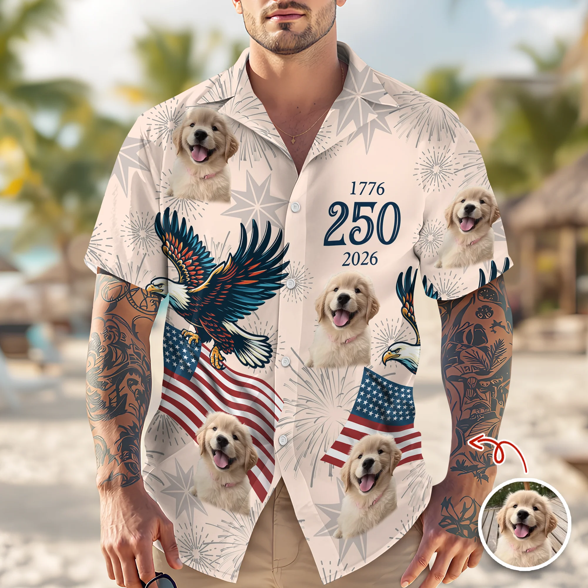 Custom Dog Photo USA 250 Anniversary Eagle 1776-2026 Hawaii Shirt TH10 898585 - Image 5