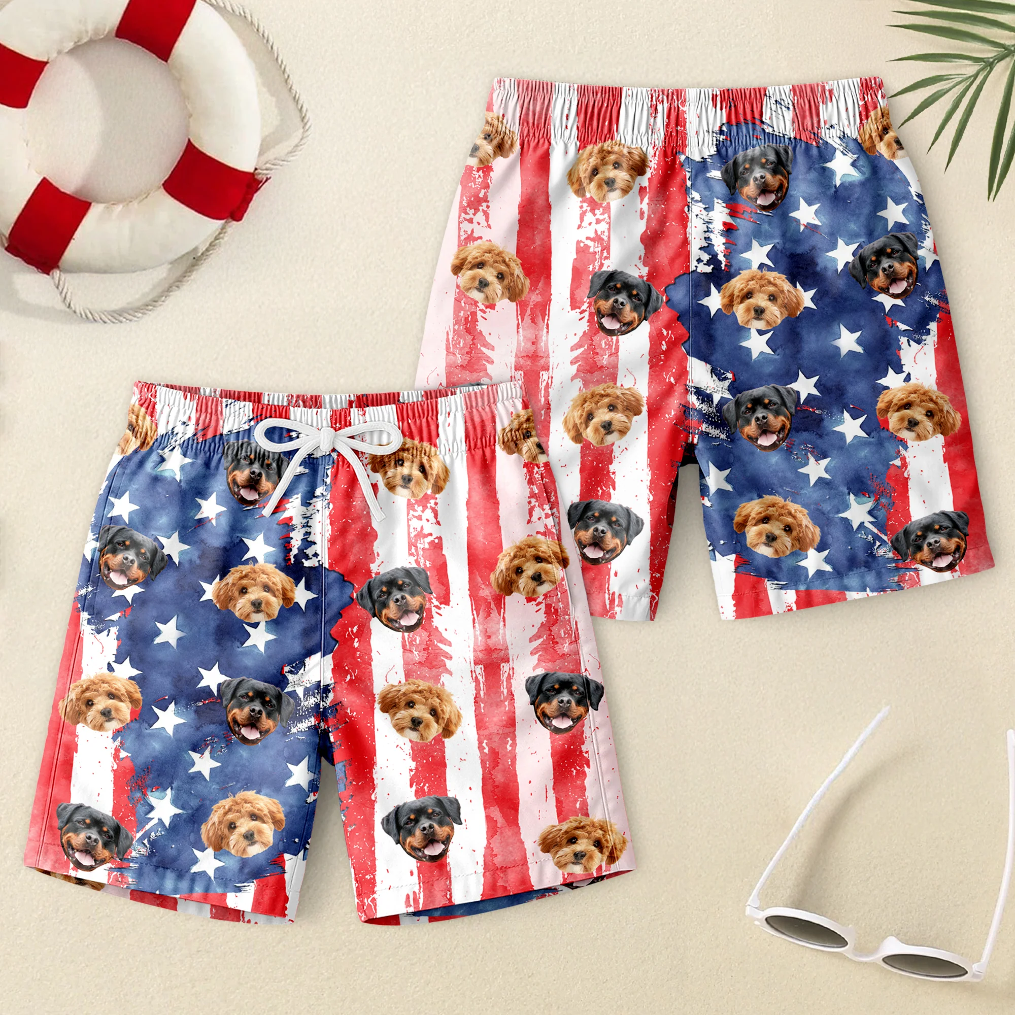Custom Dog Photo With Us Flag Beach Short For Kid TH10 894103 - Image 4