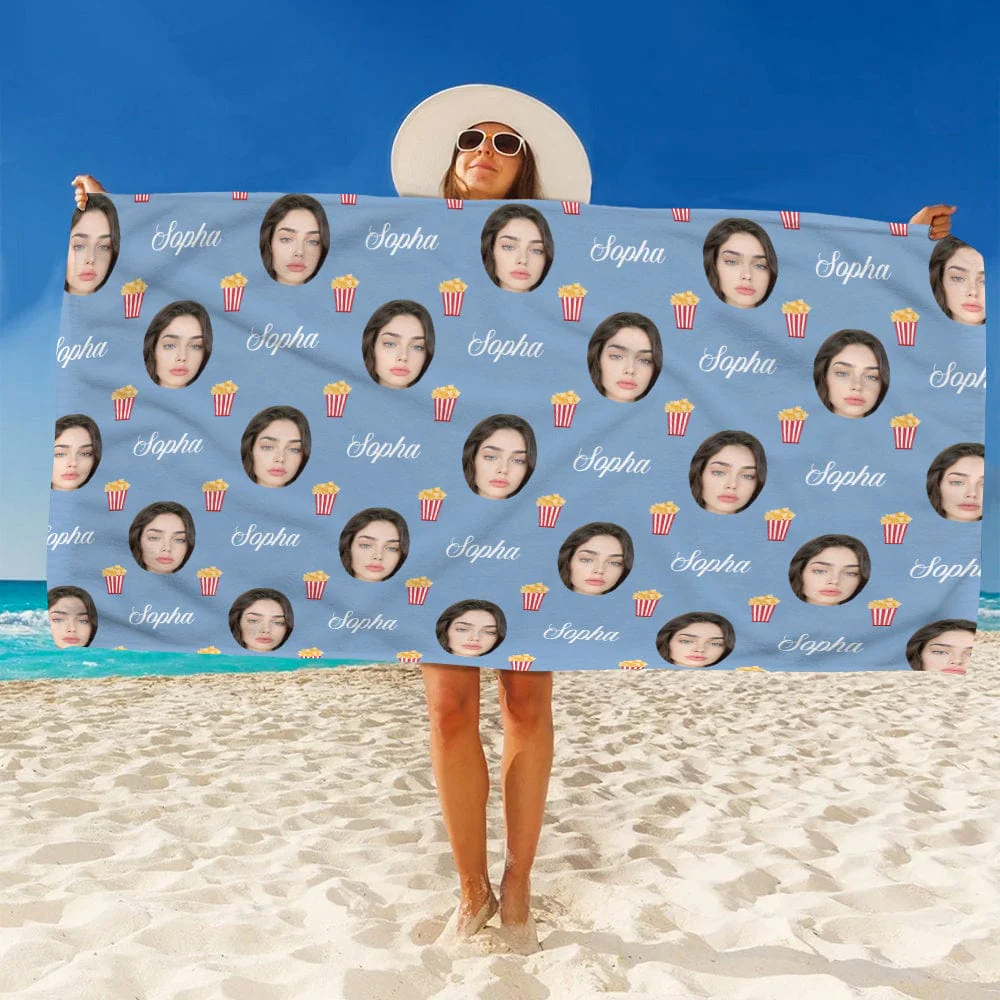 Custom Face Photo And Name With Icon Beach Towel TH10 891275 - Image 3