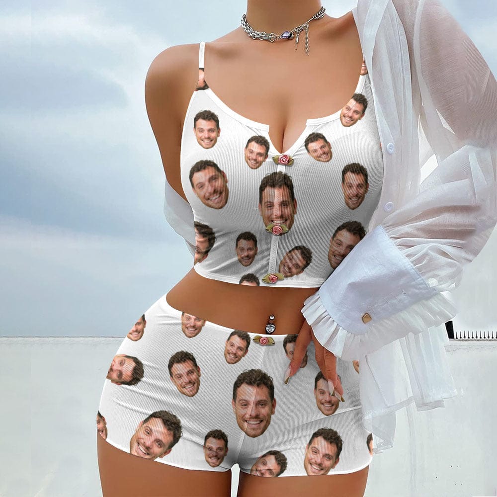 Custom Face Photo Appliques Notched Neckline Lingerie Set TA29 890055 - Image 3