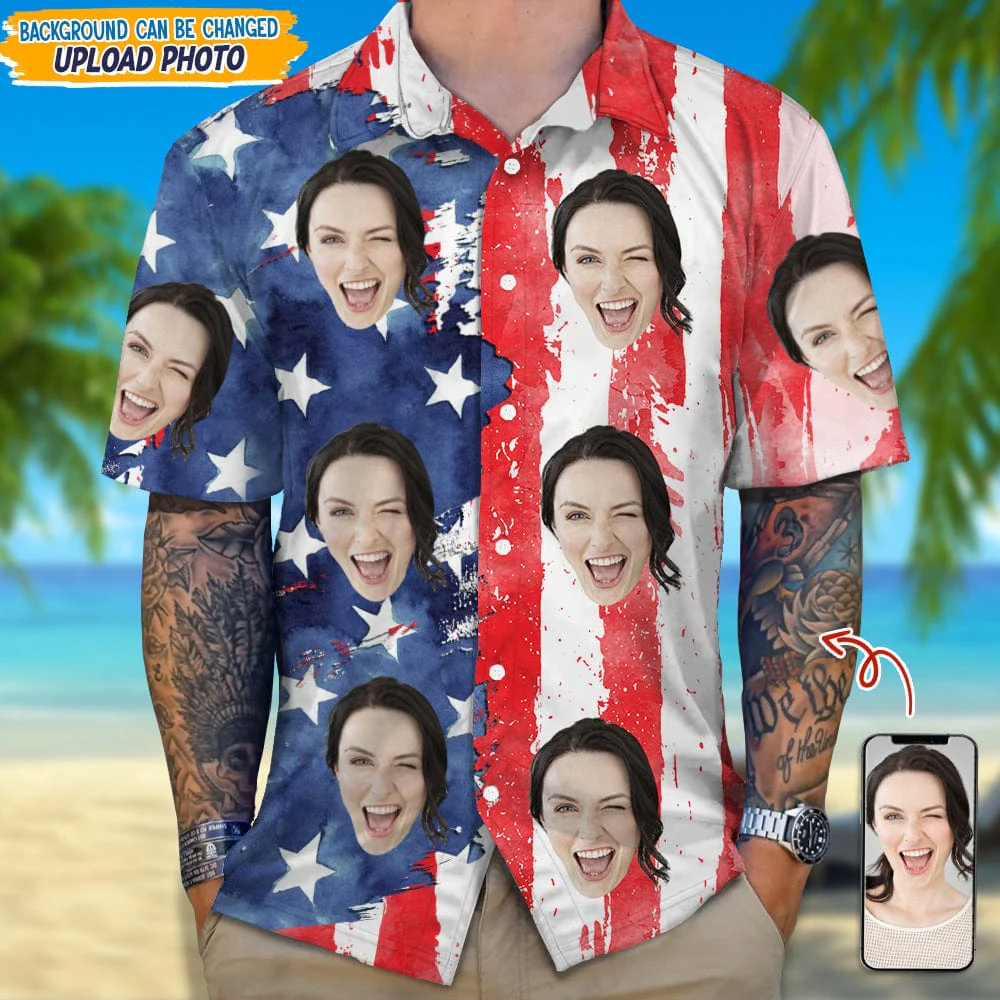 Custom Face Photo With Us Flag Hawaii Shirt TA29 889271 - Image 3