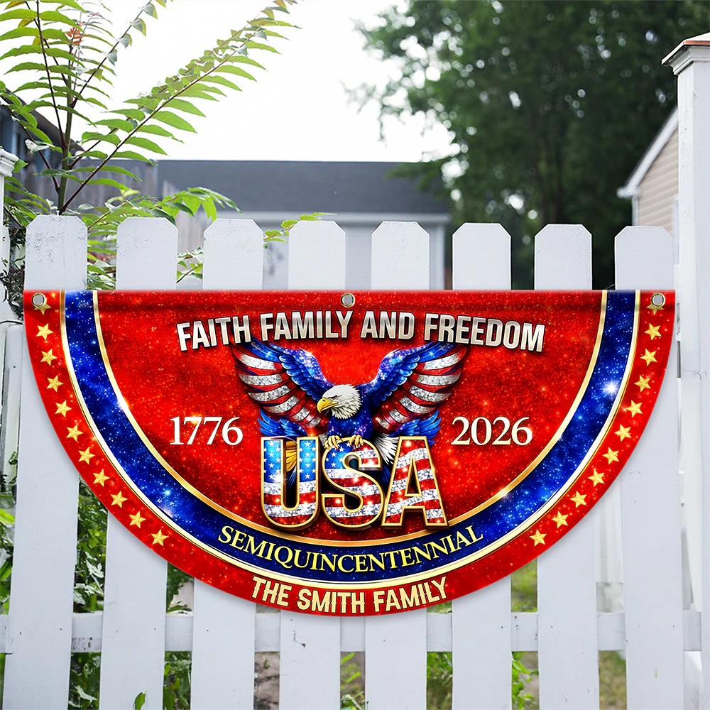 Custom Family Name Faith Family And Freedom 1776-2026 Non-Pleated Fan Flag TH10 898993 - Image 5