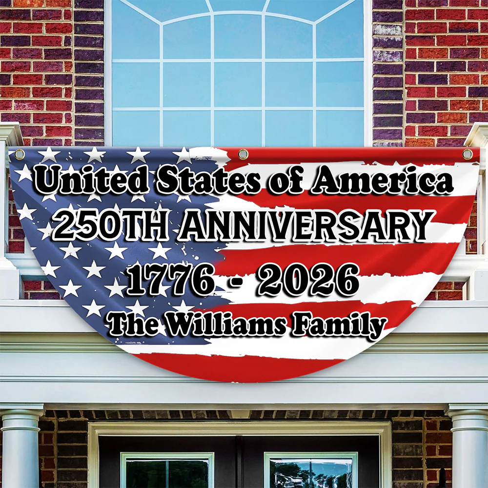 Custom Family Name USA 250th Anniversary Non-Pleated Fan Flag TH10 898295