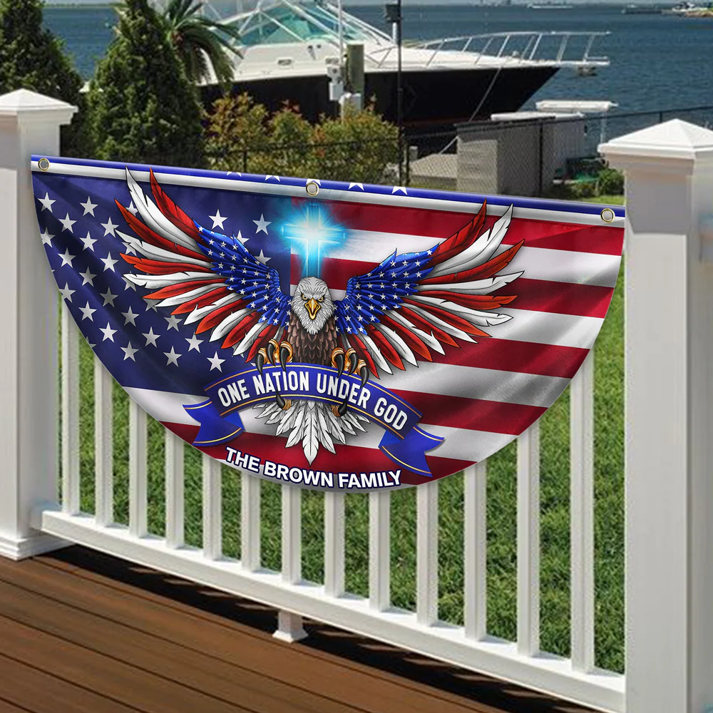 Custom Family One Nation Under God Non-Pleated Fan Flag TH10 896435 - Image 3