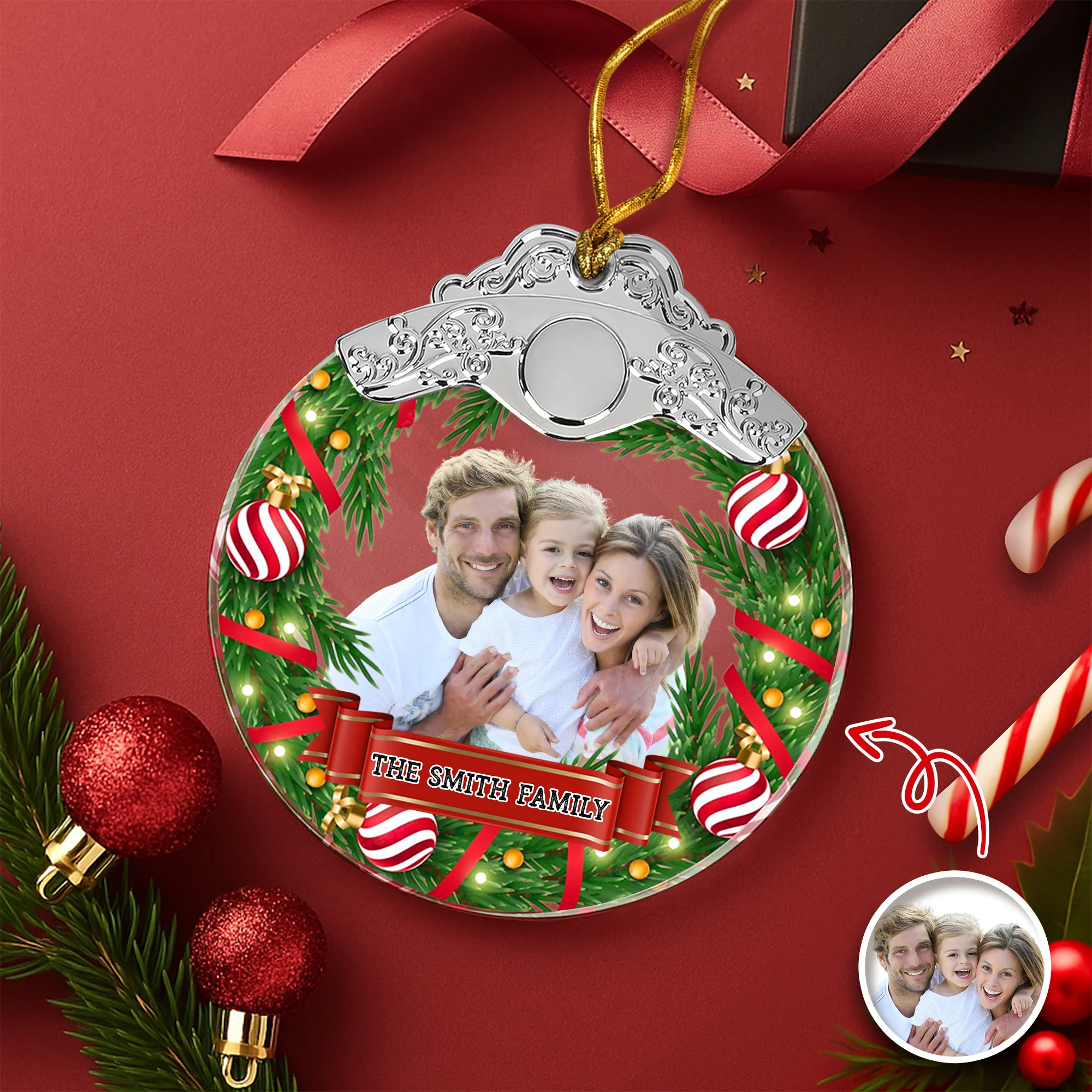 Custom Family Photo Metal Top Glass Ornament For Christmas TH10 894889 - Image 5
