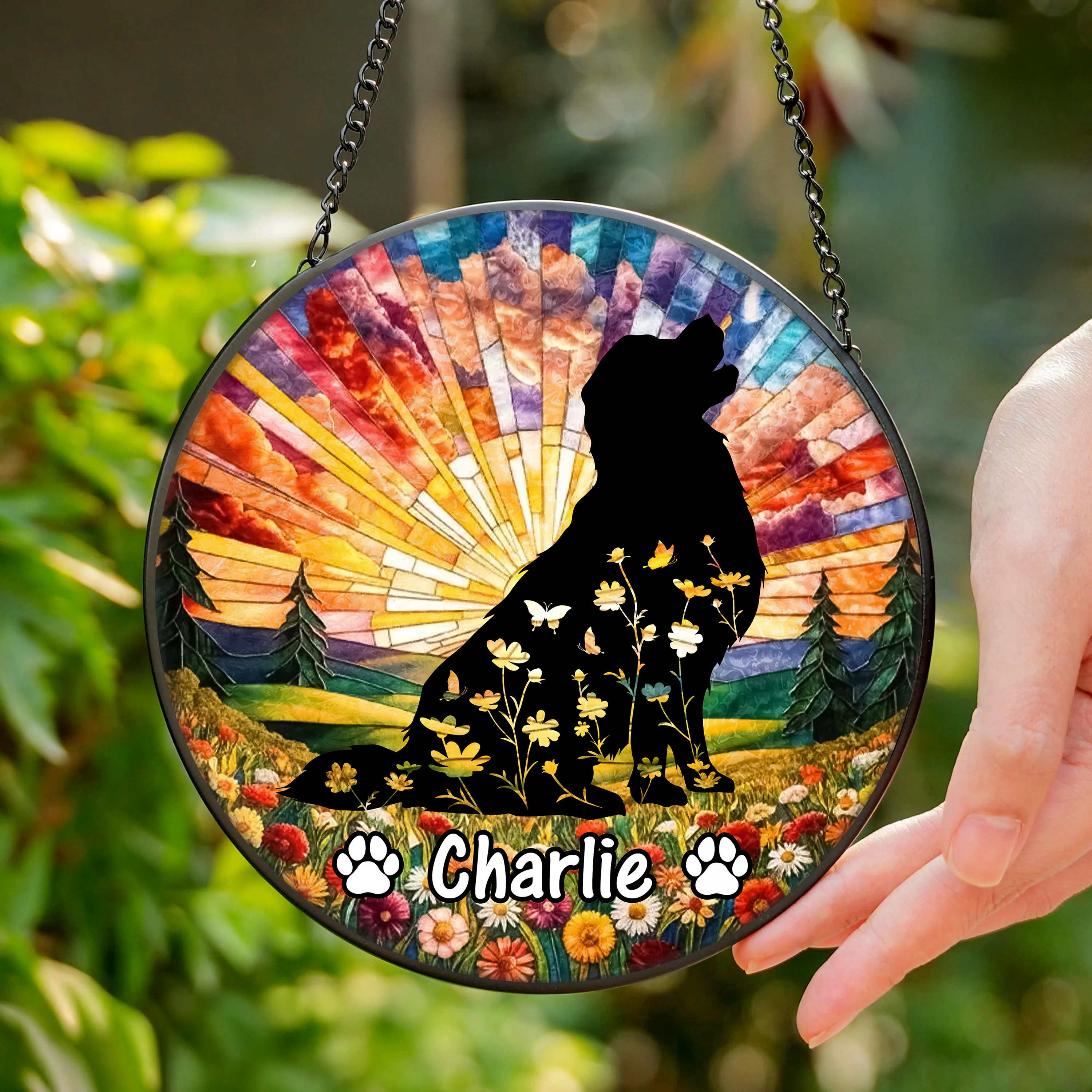 Custom Floral Dog Memorial For Dog Lover Stained Glass Suncatcher TH10 894461 - Image 3