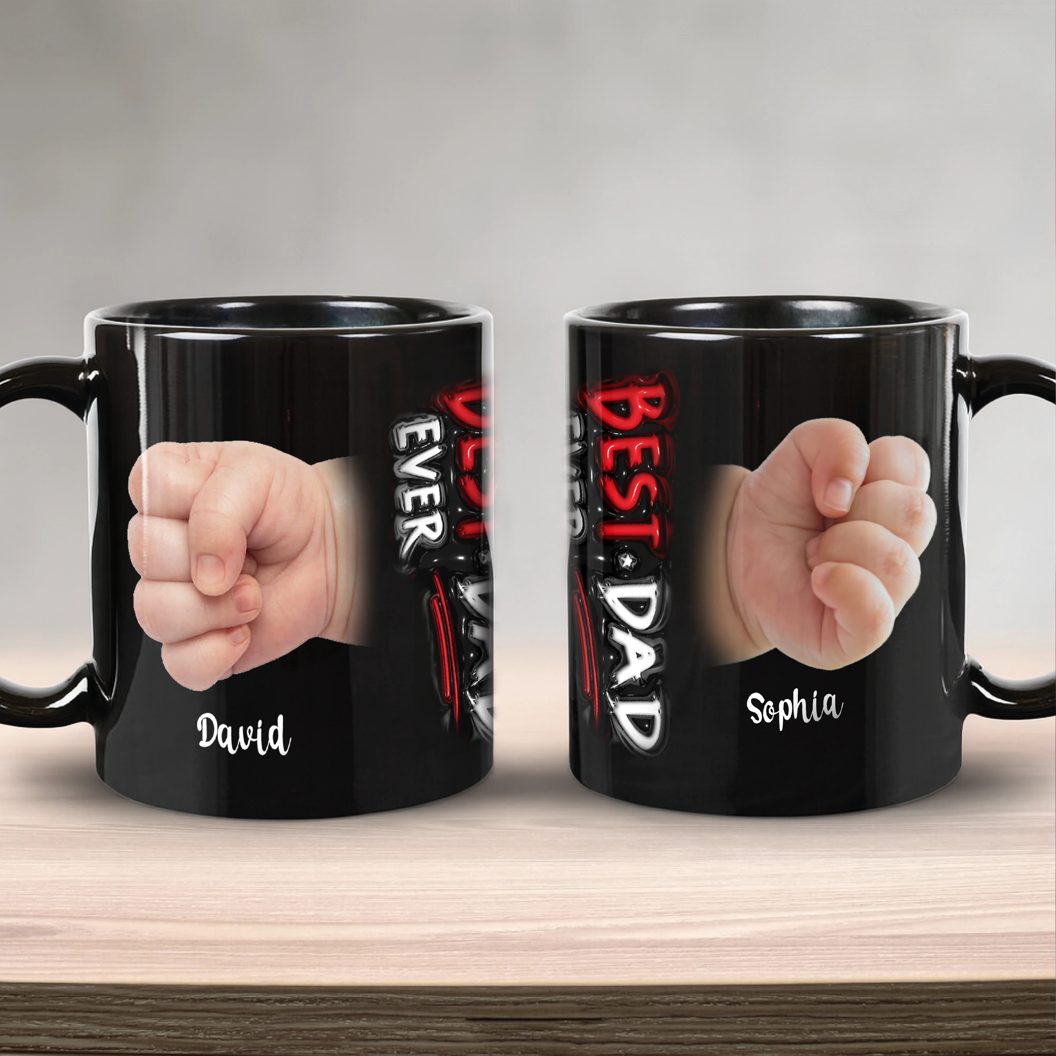 Custom Hand Photo Best Dad Ever Black Mug N369 896321 - Image 3