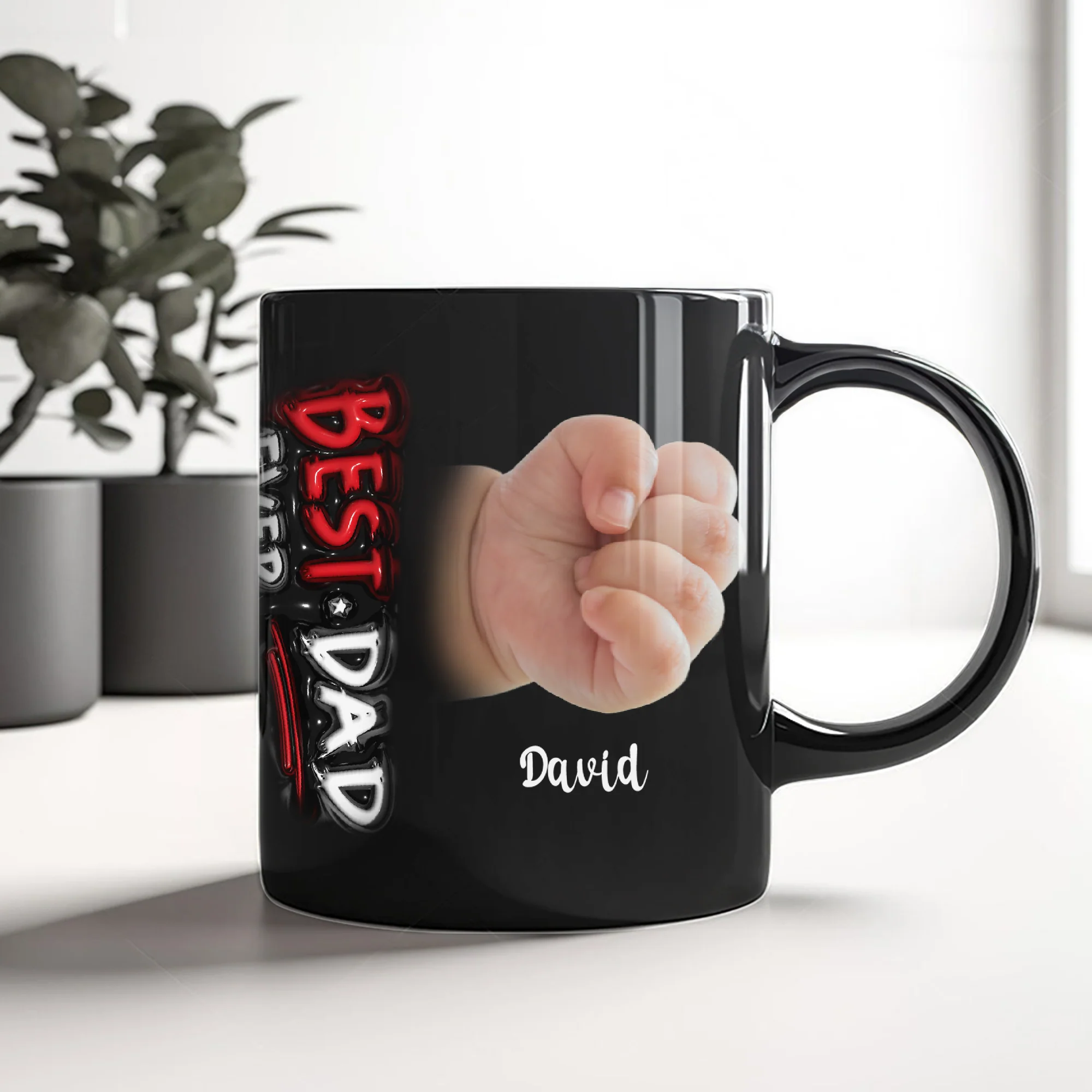 Custom Hand Photo Best Dad Ever Black Mug N369 896321 - Image 6