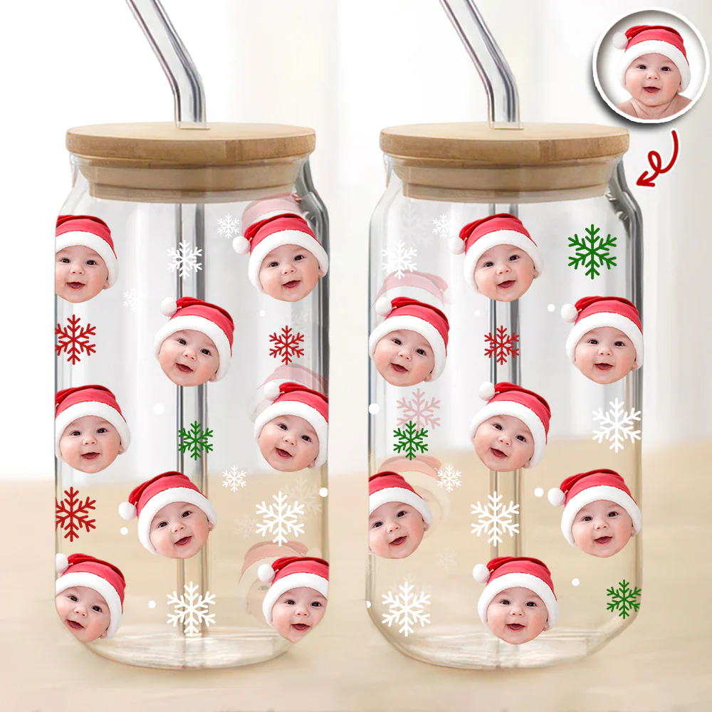 Custom Kid Photo Glass Can With Lid Christmas Gift For Family TH10 896791 - Image 9