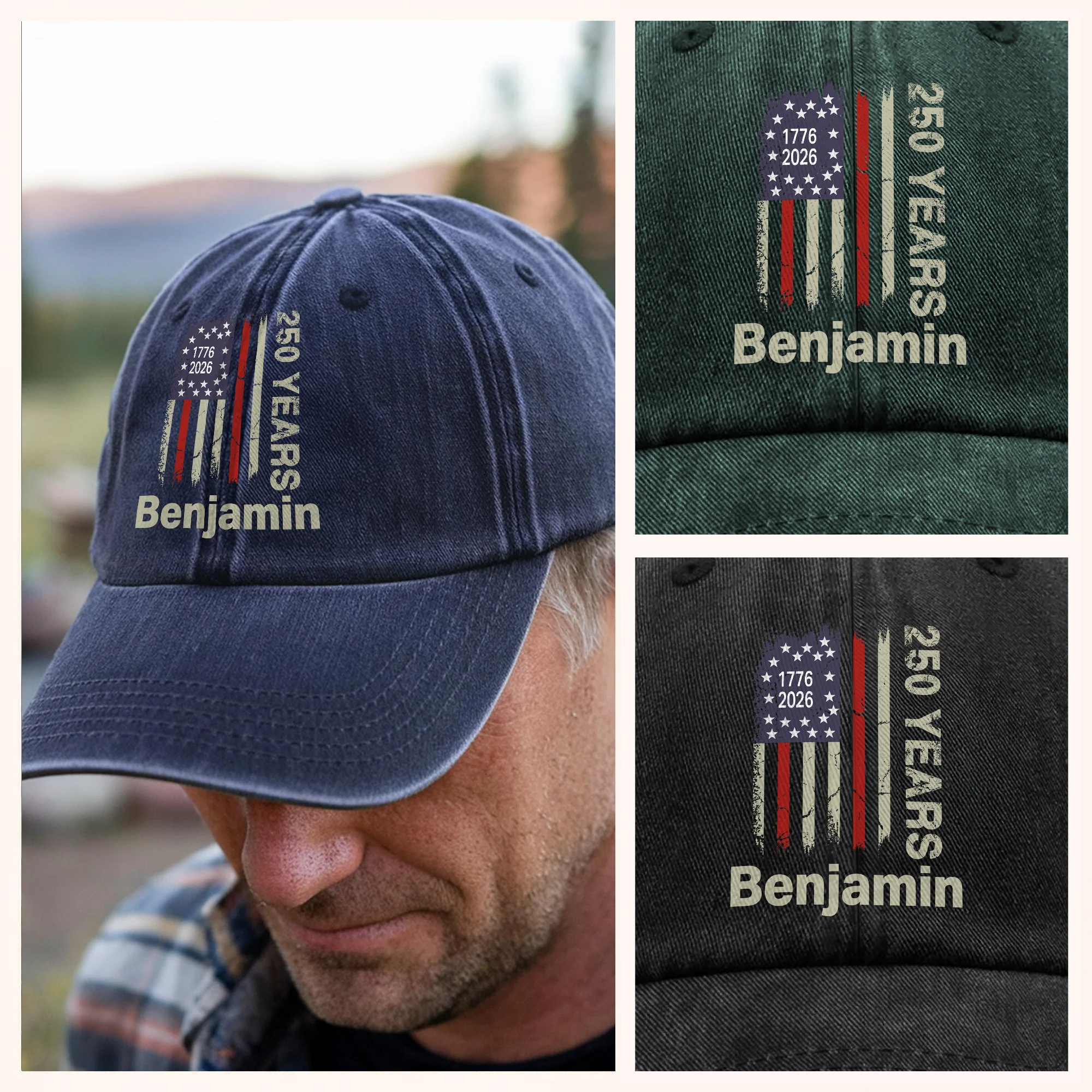 Custom Name USA 250 Washed Denim Baseball Cap TH10 896553 - Image 4