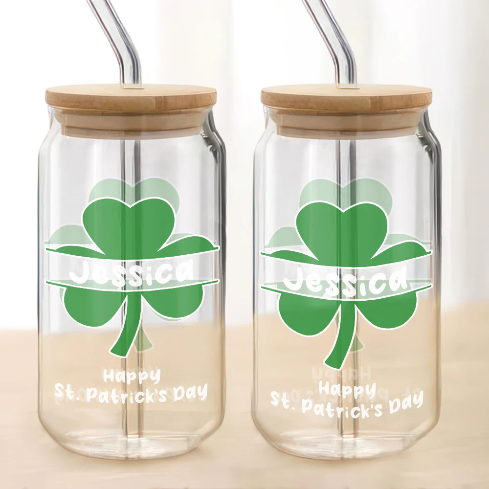 Custom Name Happy Patrick's Day Glass Can With Lid TH10 898049 - Image 3