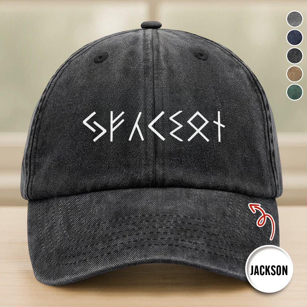 Custom Name In Runes Viking Washed Denim Baseball Cap TH10 170457