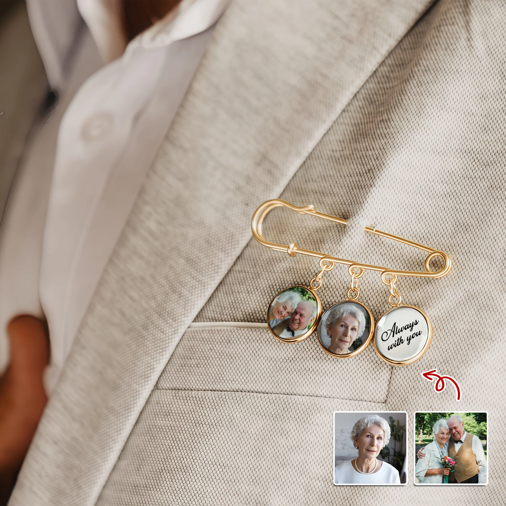 Custom Photo Always With You Memorial Boutonniere Lapel Pin TH10 896029 - Image 2