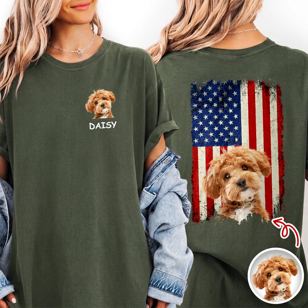 Custom Photo America Flag Dog Back & Front Comfort Shirt Gift For Dog Lover TH10 169367 - Image 3