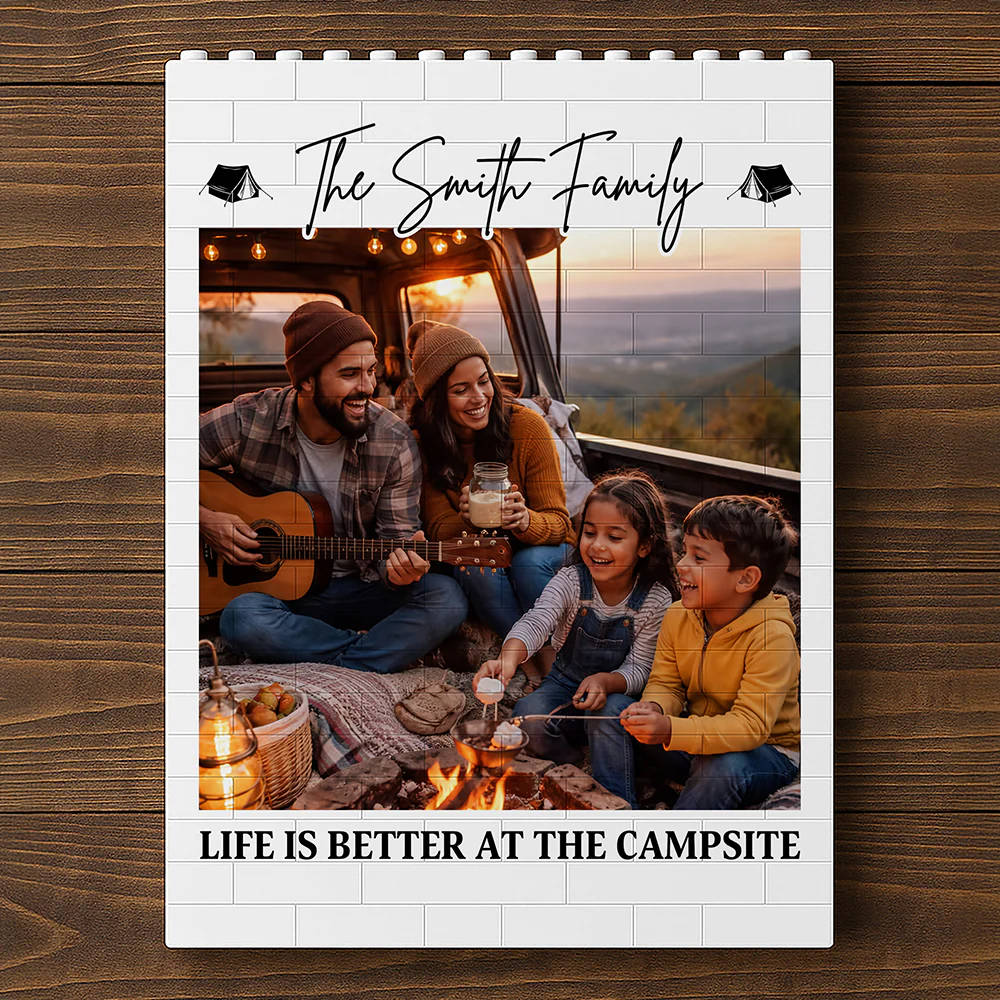 Custom Photo And Family Name Happy Campers Building Brick Blocks TH10 170465 - Image 2