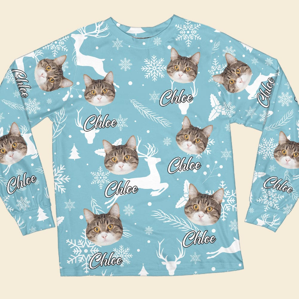 Custom Photo And Name With Christmas Background Cat Sleepwear N304 889969 - Image 2
